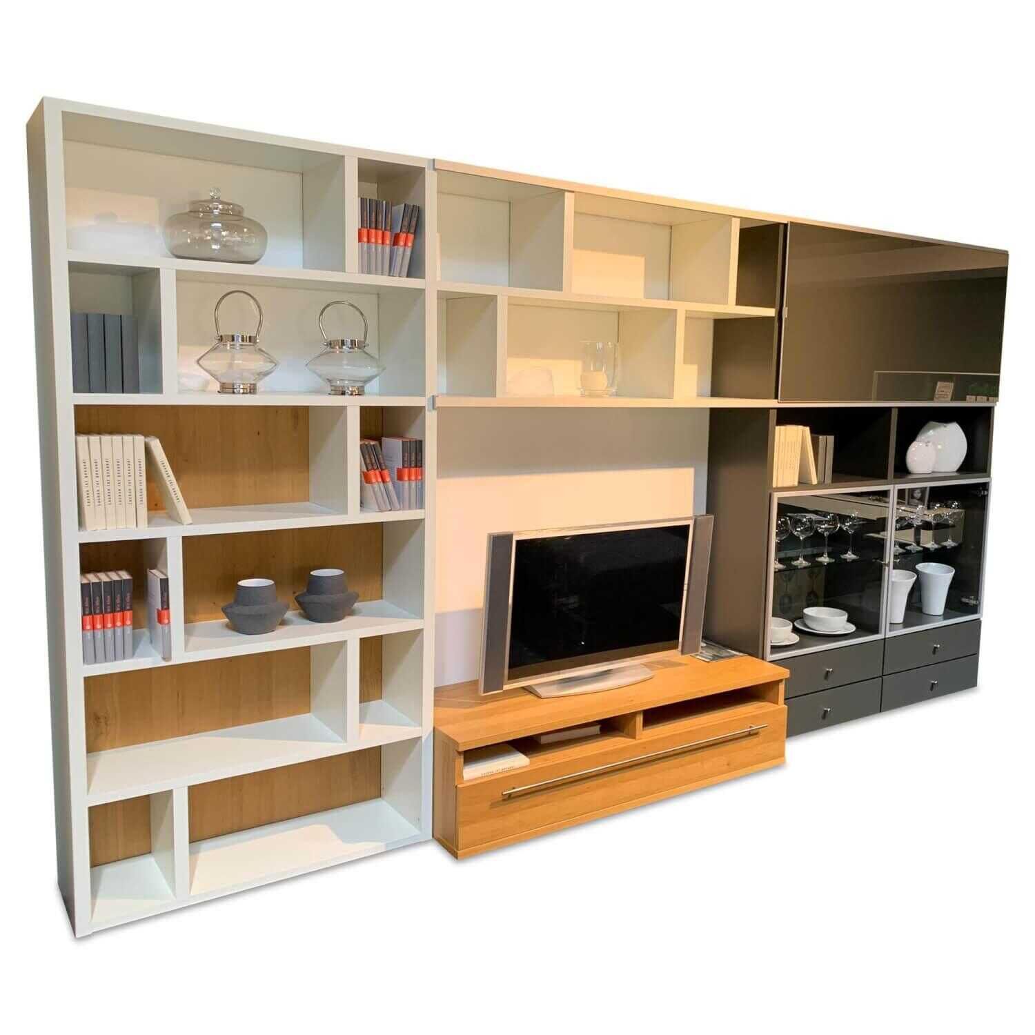 Hülsta - Wohnwand Mega Design Lack Hochglanz Grau Weiß - 1