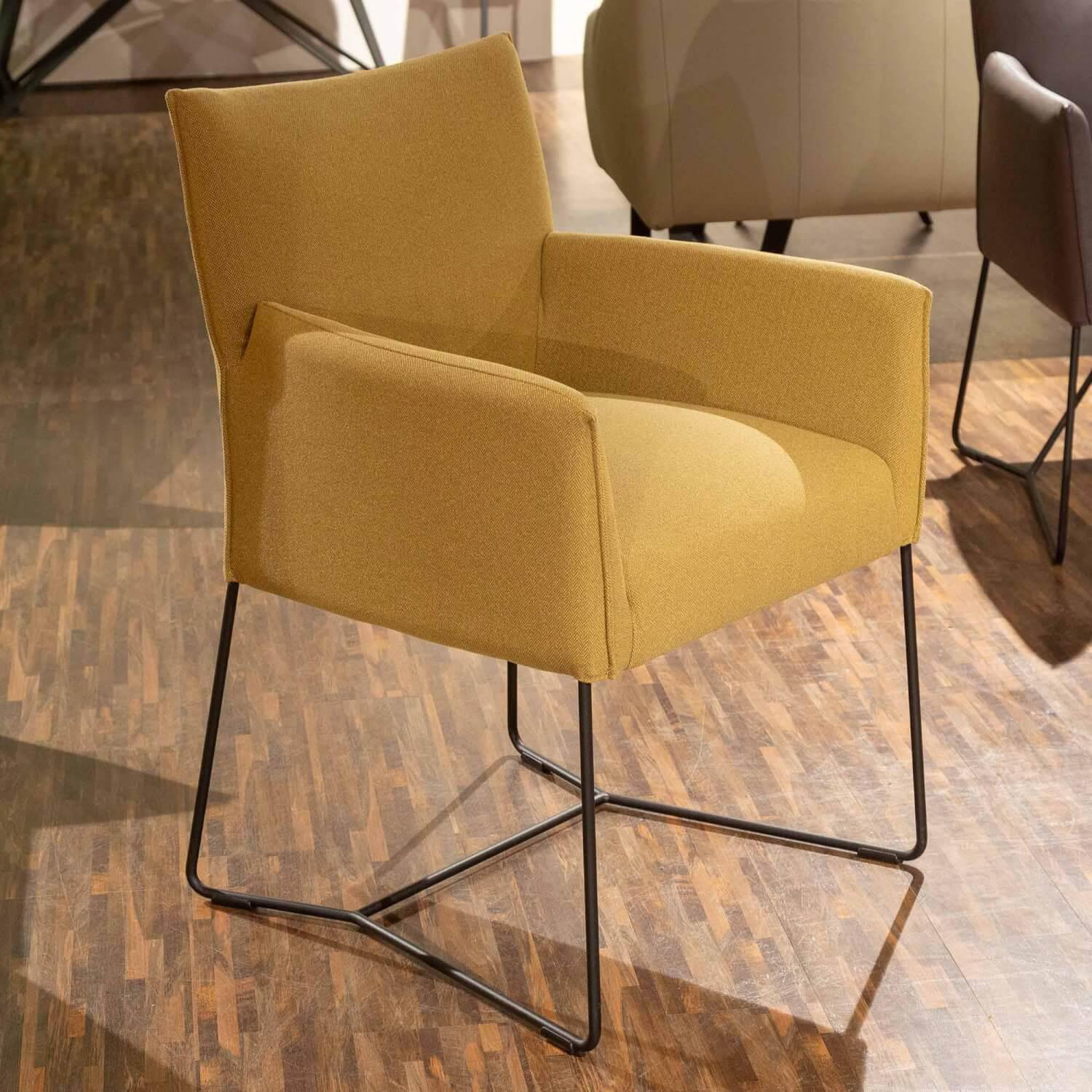 Musterring - Seating group Picara Leather 3 Lomé Anthracite And Fabric VI Hugo Mustard Yellow Frame Metal Black - 8