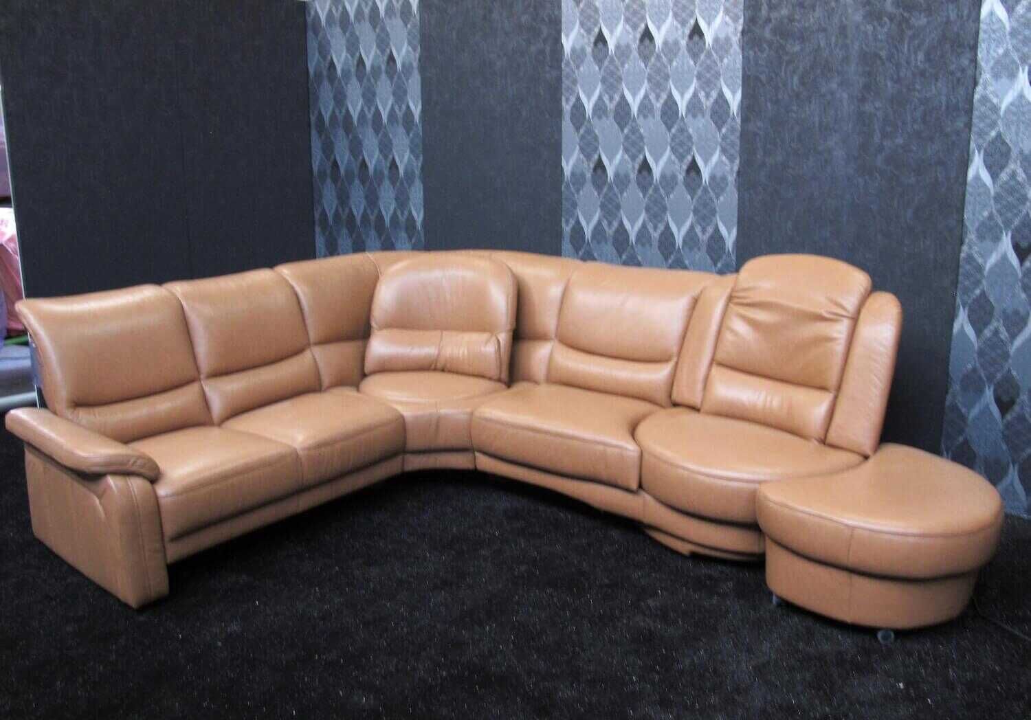 Leder Design Garnitur Denise II Sofa Couch mit Drehecke und Drehhocker