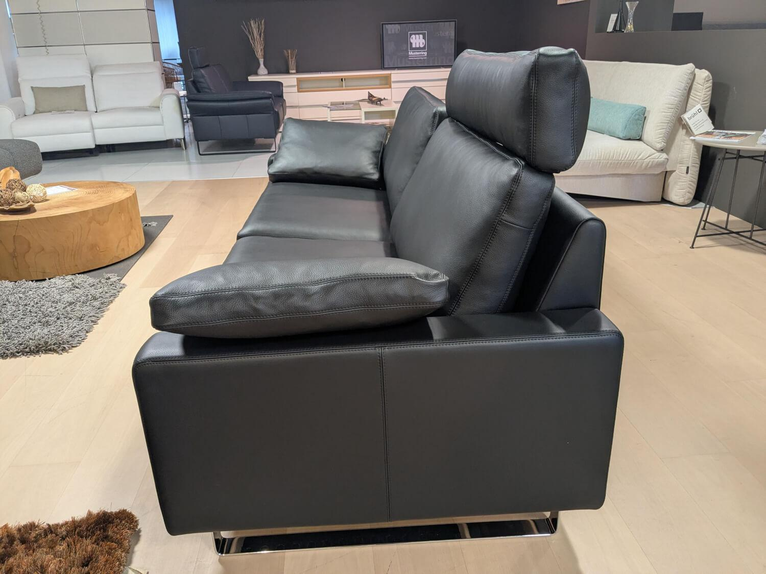 COR - Sofa Conseta 2-Sitzer Leder 286 Schwarz Kufen Verchromt mit 2 Armlehnkissen - 5