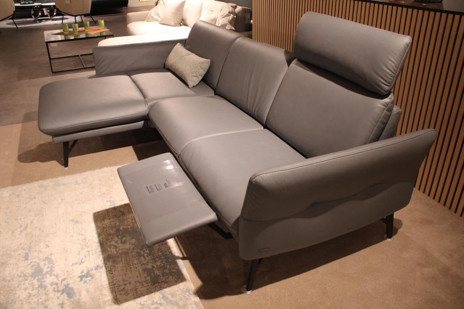 himolla - Ecksofa 1928 Leder 24 Longlife Aqua Grau mit Kopfstütze und 1 Nierenkissen - 7