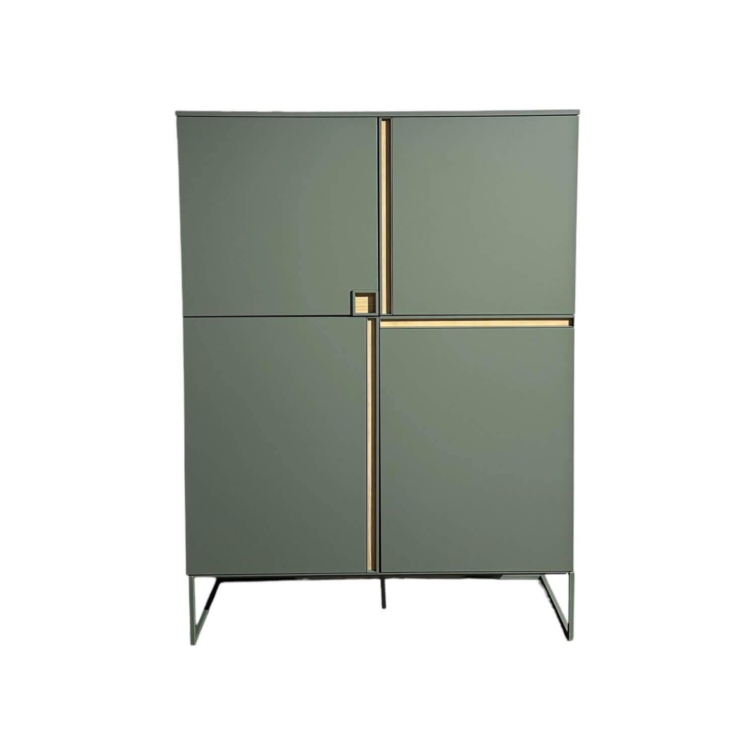 Contur - Highboard Venzone Lack 167 Onice Grün Einsatz Eiche Gestell Metall - 1