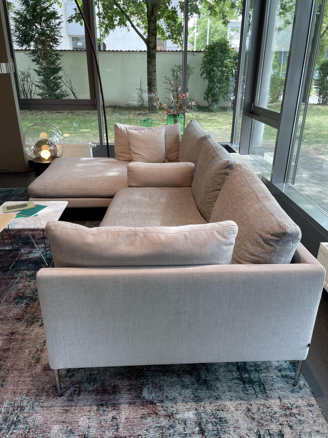 COR - Ecksofa Pilotis Stoff Stoff 8158 Ecru 8151 Taubenblau aus Liegen- und Schrägelement - 2