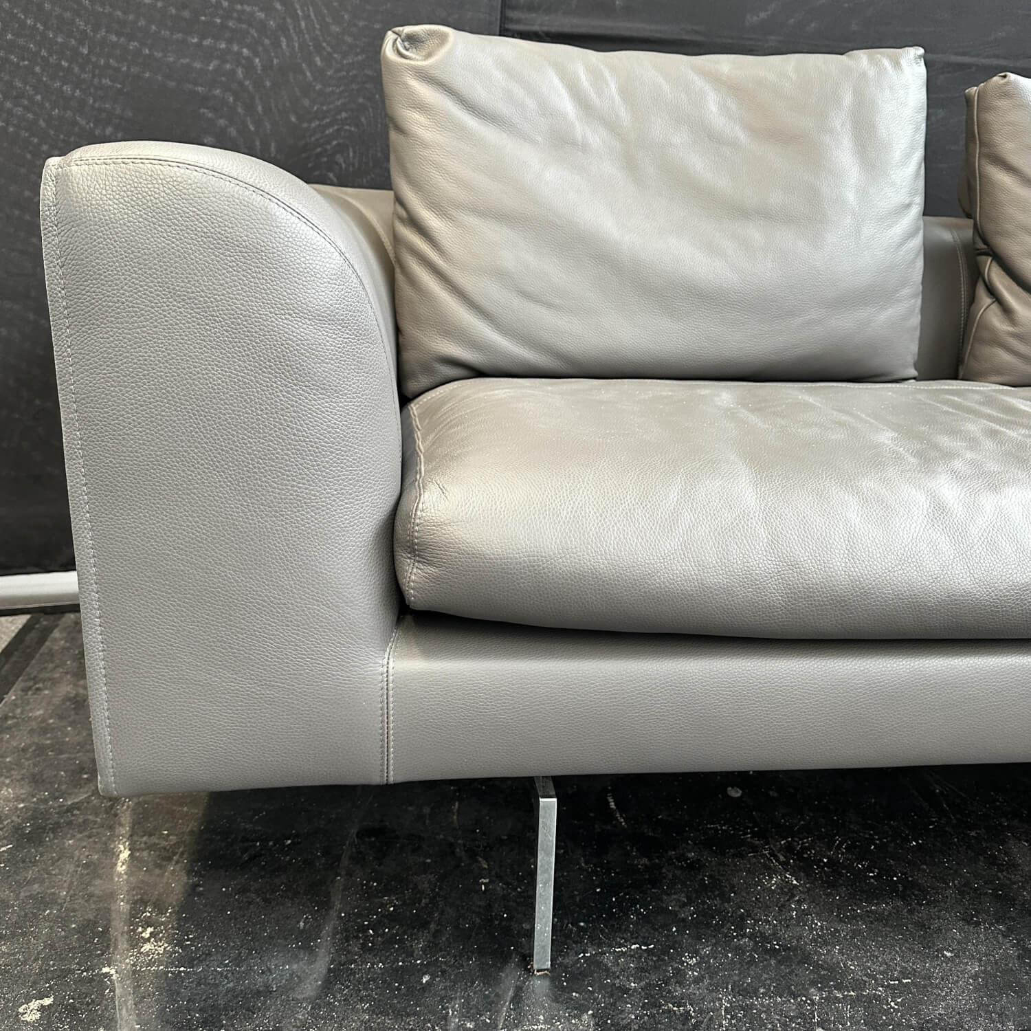 COR - Ecksofa Mell Lounge Leder 171 Anthrazit Grau Einzelfüße Verchromt mit Hocker - 6