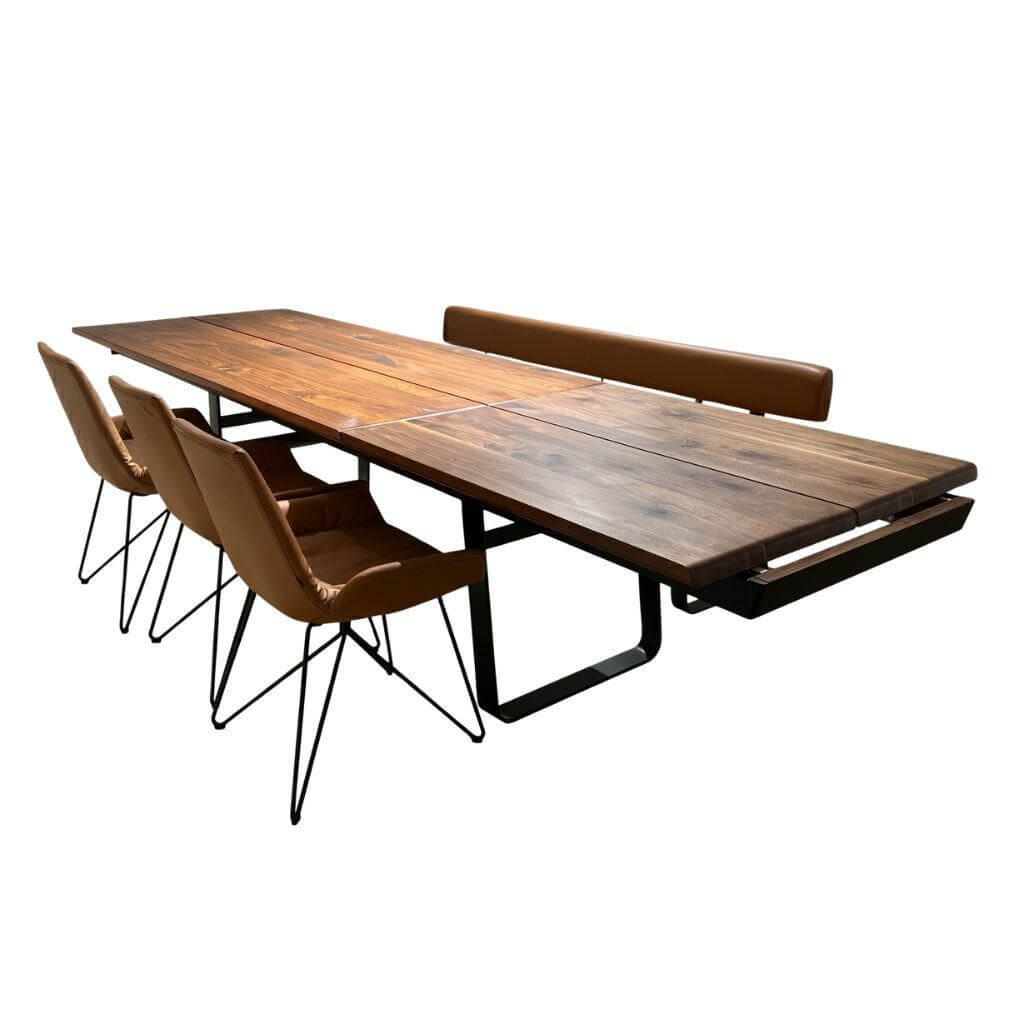 Team 7 - Essgruppe Nox Nussbaum Wildsortierung Leder Sepia Braun Gestell Schwarz Matt Tisch Ausziehbar - 1