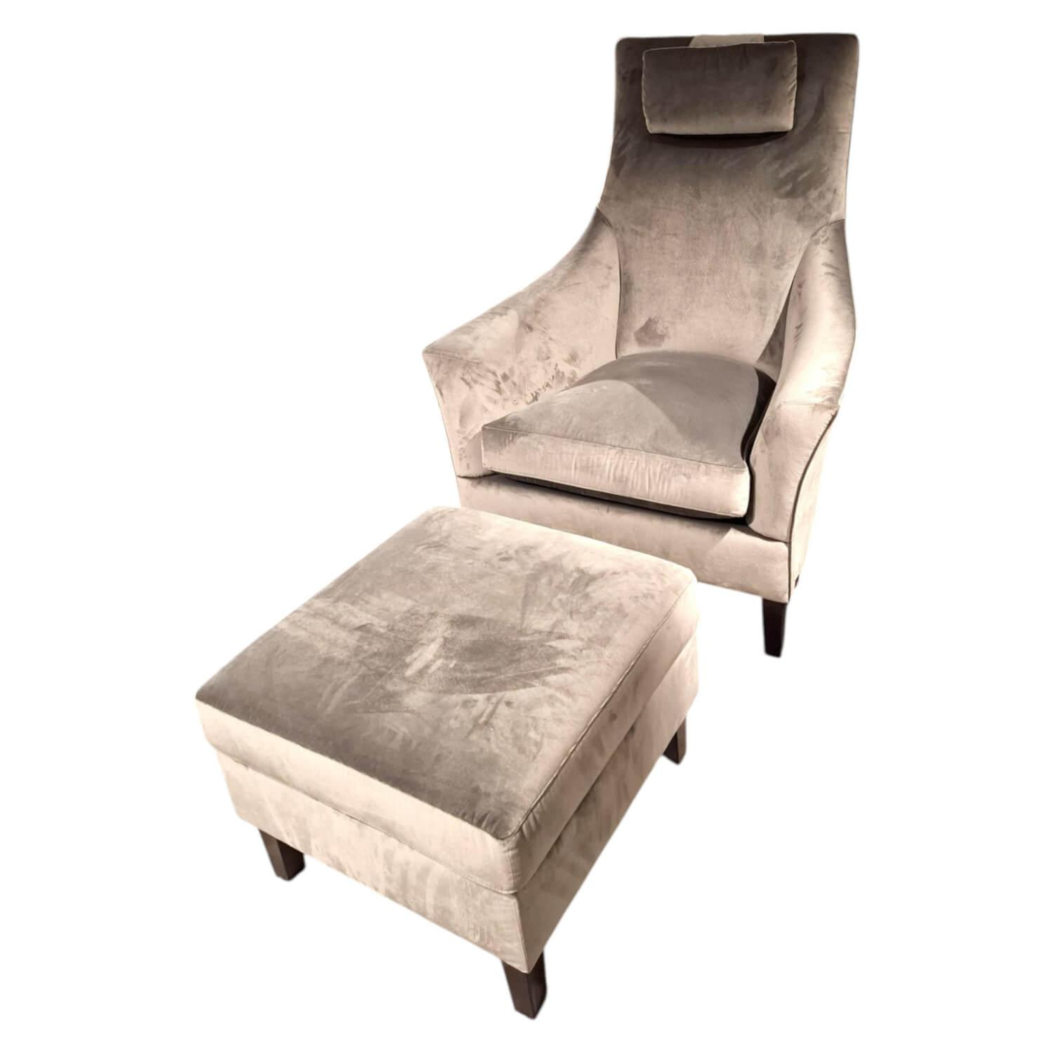 Bielefelder Werkstätten - Sessel Saloni Stoff Amica BW1731-323 Beige Grau mit Hocker - 1