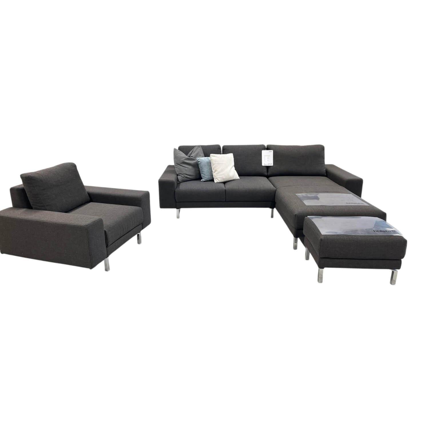 Hülsta - Garnitur hs.450 Sofa Sessel Hocker Stoff 06449 Anthrazit Füße Chrom - 1