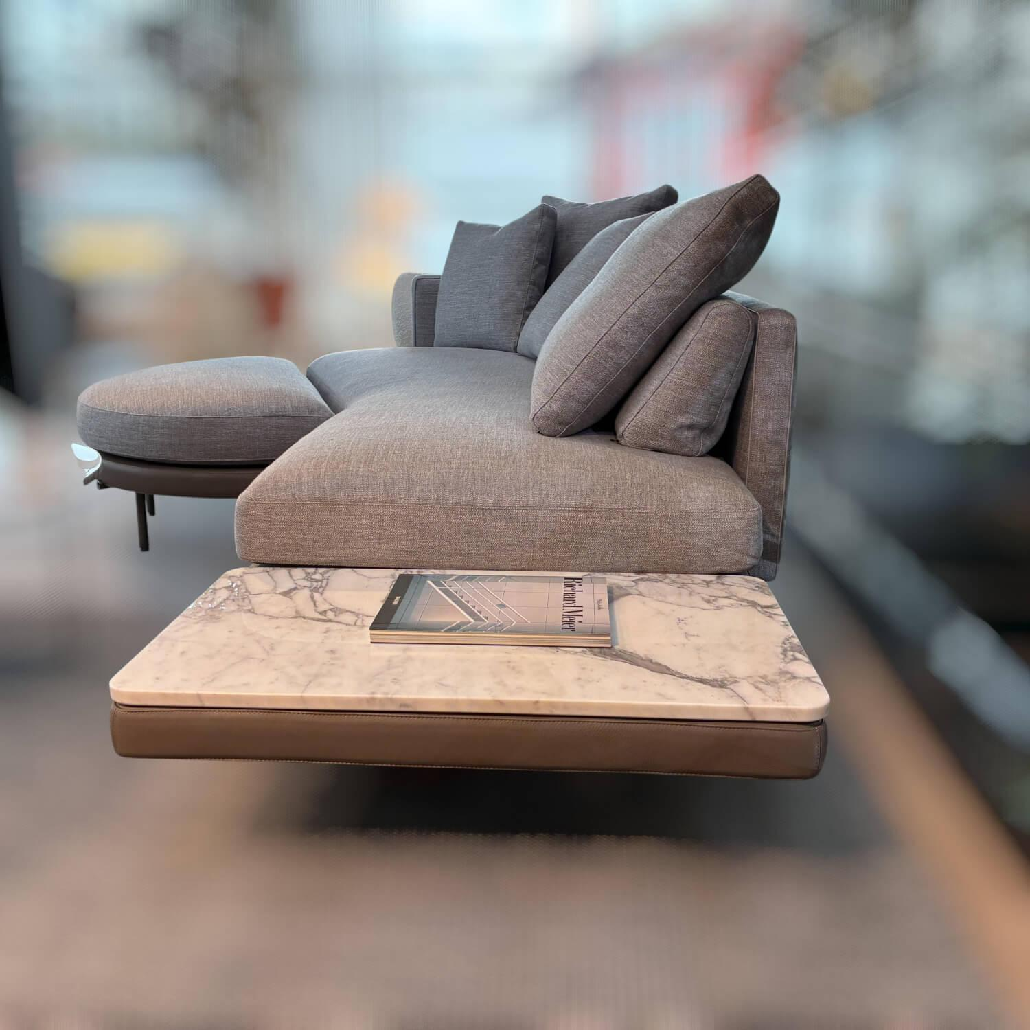 Minotti - Sofa Torii Low Schräges Sofa Stoff Dry Agento Braun-Grau Abgewinkelt Mit Ablage aus Marmor Stoff Braun-Grau Leder Grün-Braun - 7