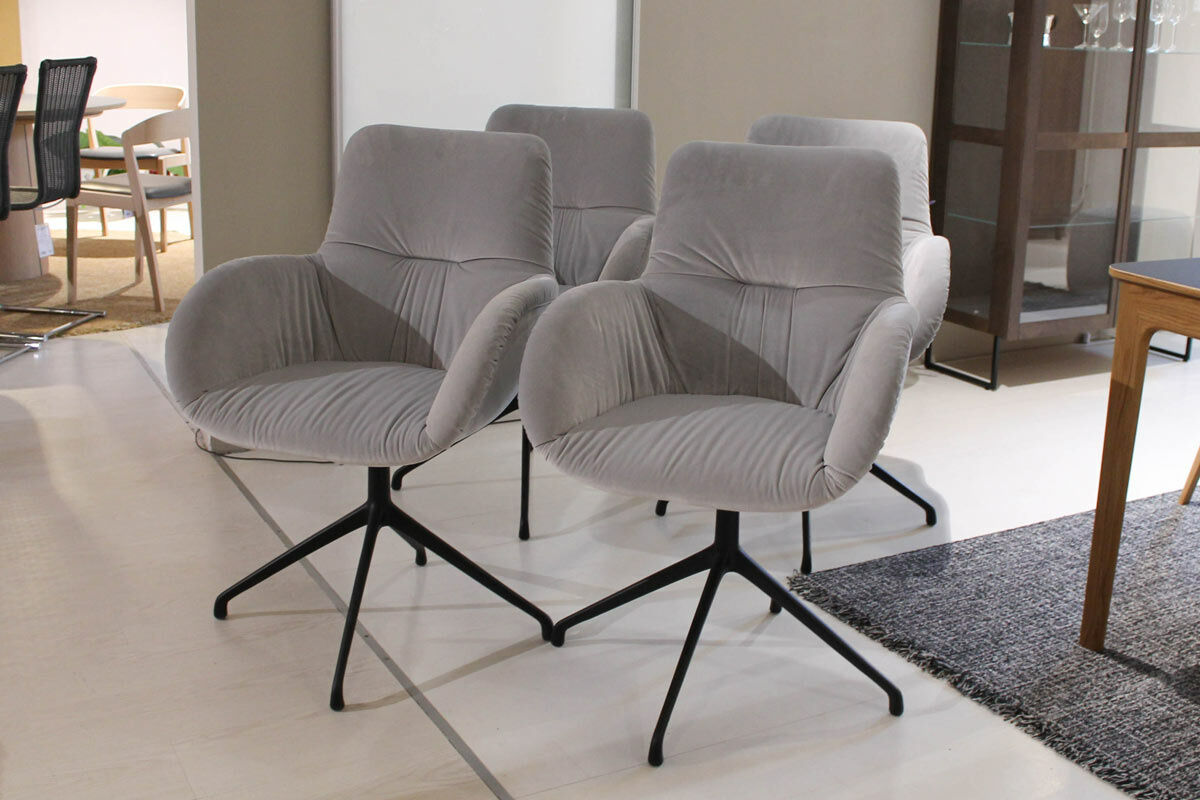 Werther - 4er-Set Stuhl Jona Leger Stoff Hellgrau Gestell Schwarz Drehbar - 3