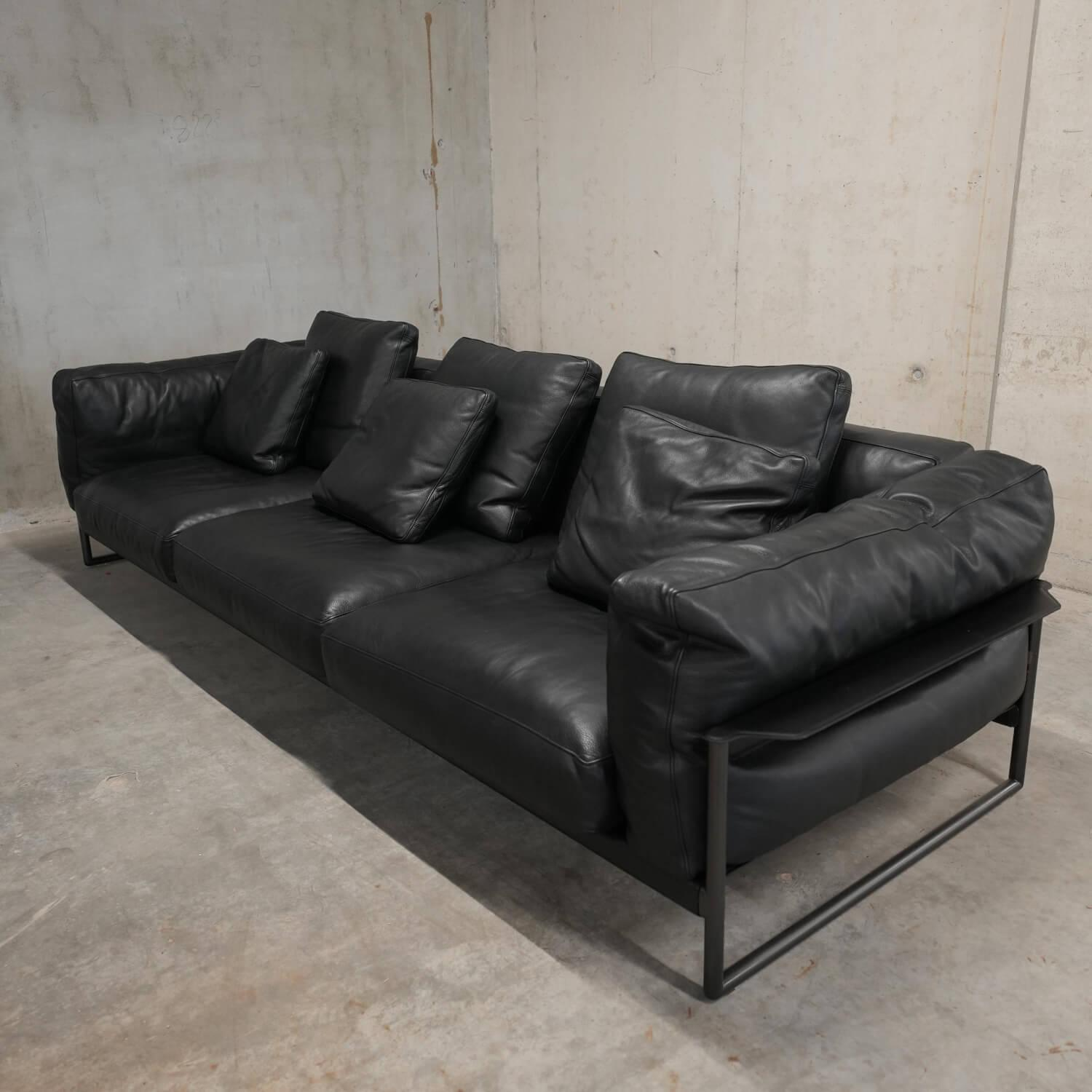 Flexform - Sofa Zeno Light Bezug Leder Pelle Deluxe Schwarz Füße Metall Brüniert - 4