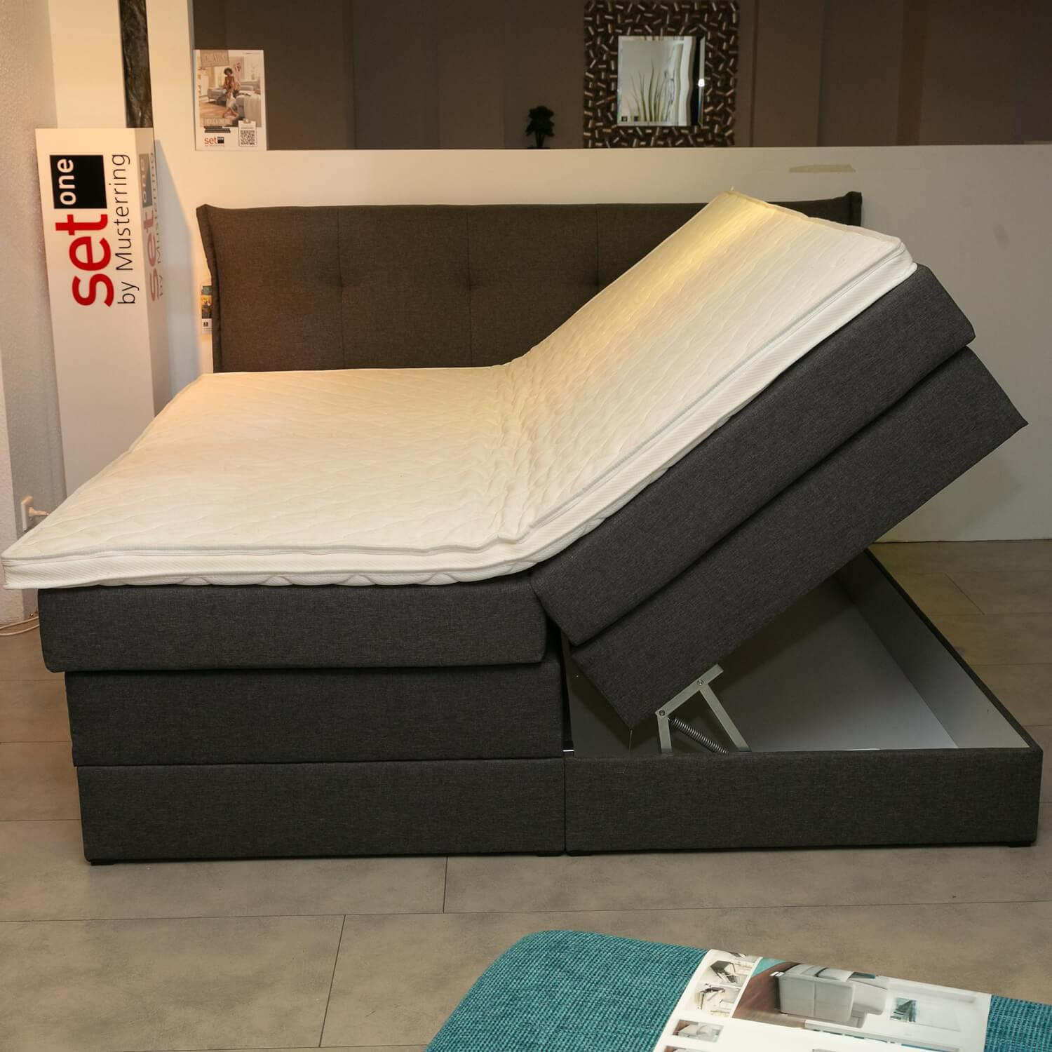 set one by Musterring - Boxspringbett Florida Bezug B392 Anthrazit Feinmeliert Mit Bettkasten Inklusive Topper - 11