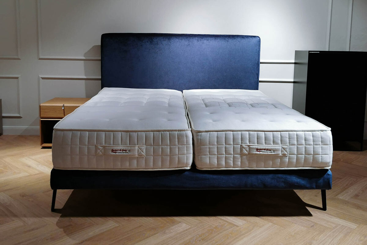 Treca Interiors - Boxspringbett Adonis Stoff Cat. A Aristocrat Blau Füße Schwarz mit 2 Matratzen - 6