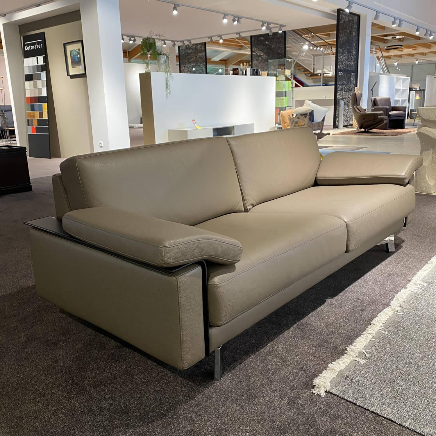 Erpo - Sofa Avantgarde 500 Leder 43 560 Fango Grau Beige Kernlederarmlehnen Schwarz Gestell Verchromt Hochglanz - 2