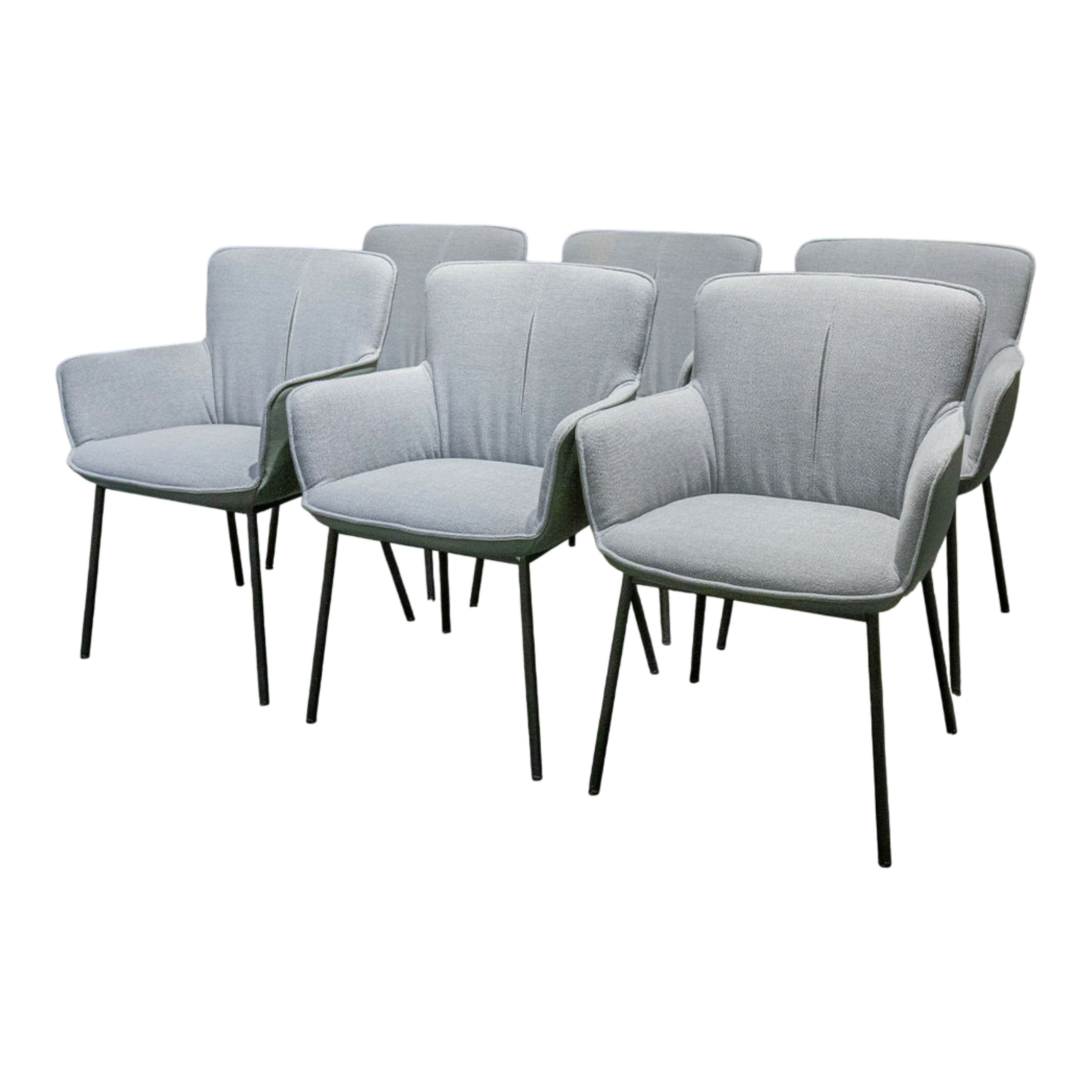 Rolf Benz - 6er-Stuhlset 655 Stoff Mittelfehgrau Außen Leder Grüngrau Gestell Schwarz - 1
