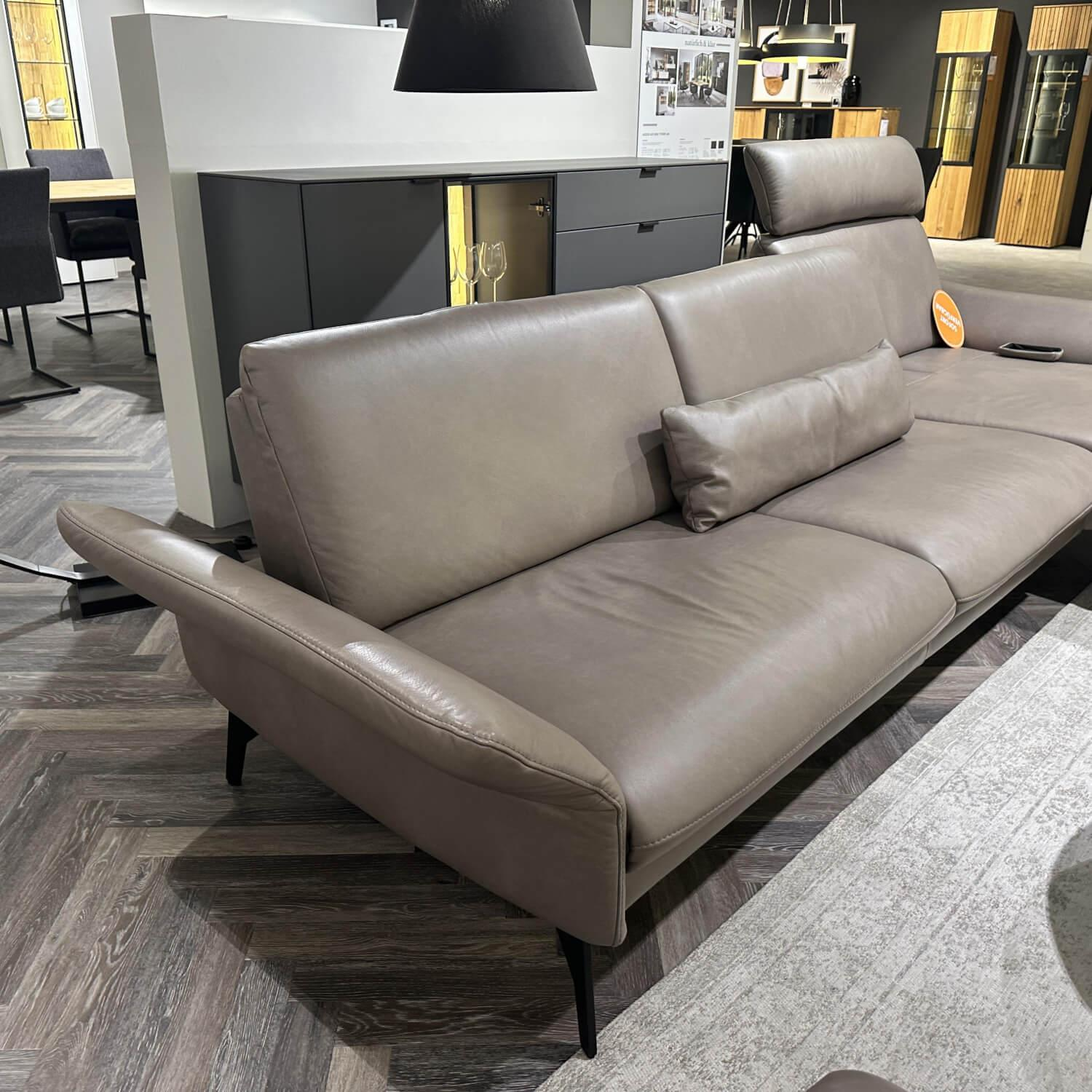 himolla - Ecksofa 1928 Leder Soft Nappa 22 Shadow Grau Inkl. Hocker Gestell Pulverbeschichtet Schwarz - 7