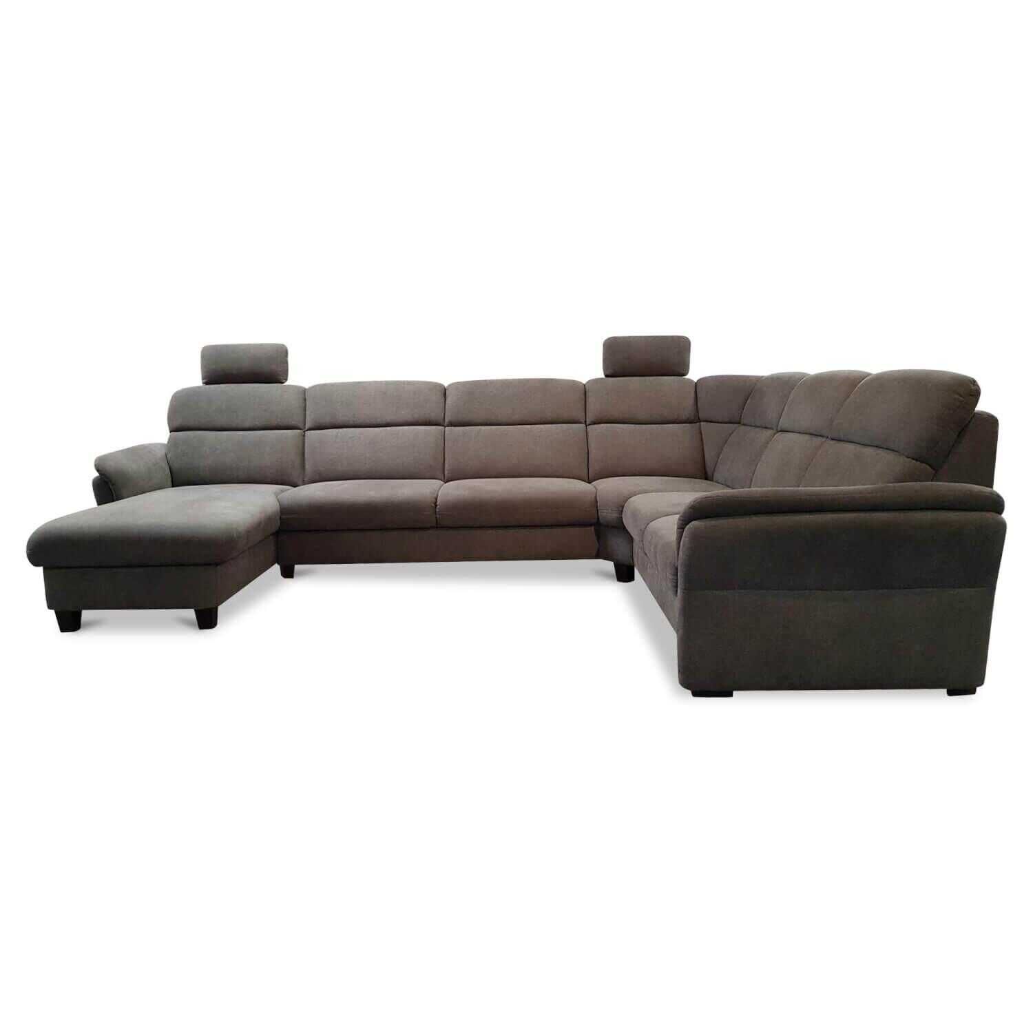 Zehdenick - Ecksofa Dabo-S Stoff Miro Slate Grau Füße Antik Braun mit Kopfstützen und Relaxfunktion - 1