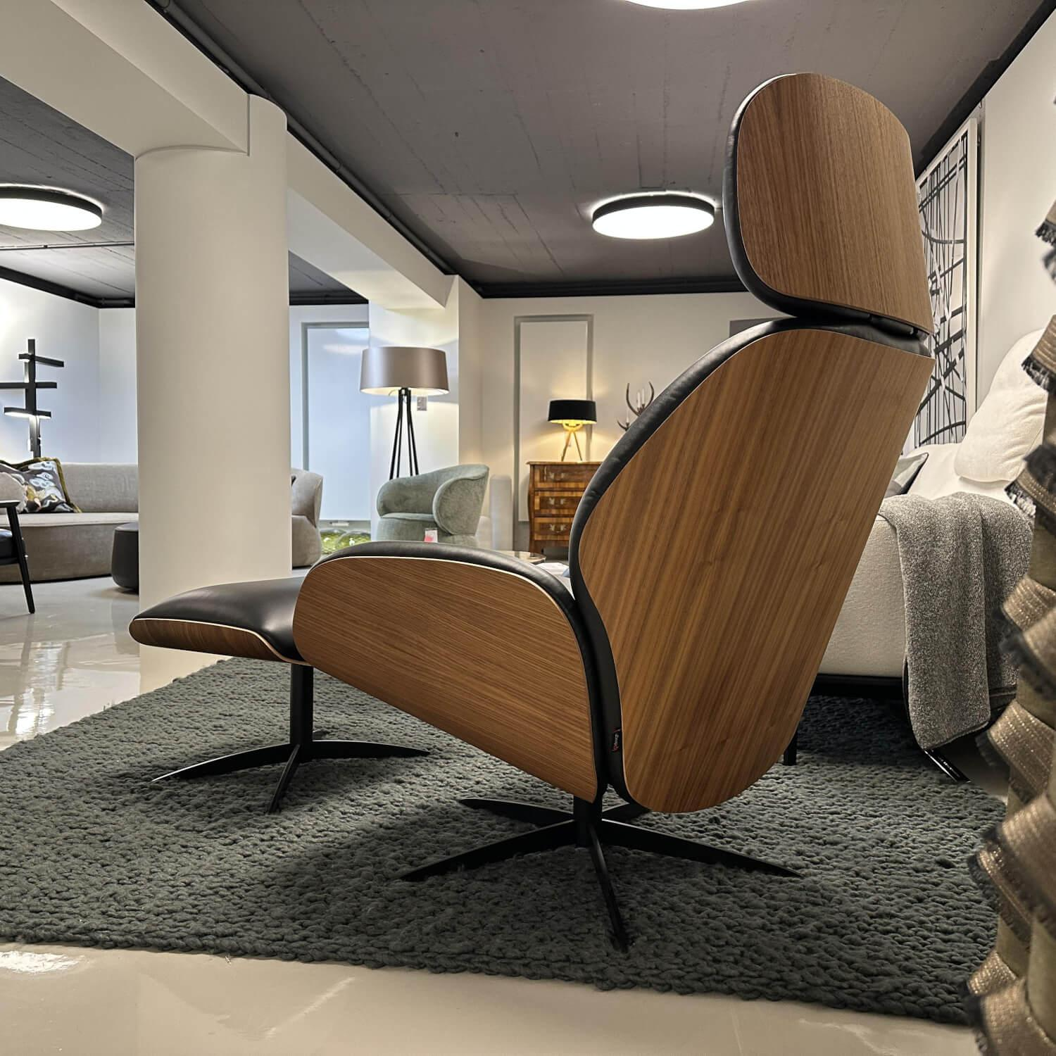 IP Design - Sessel Trinity Leder Space Schwarz 3 Nussbaum Geölt Sternfuß Schwarz Matt Manuell Verstellbar - 2