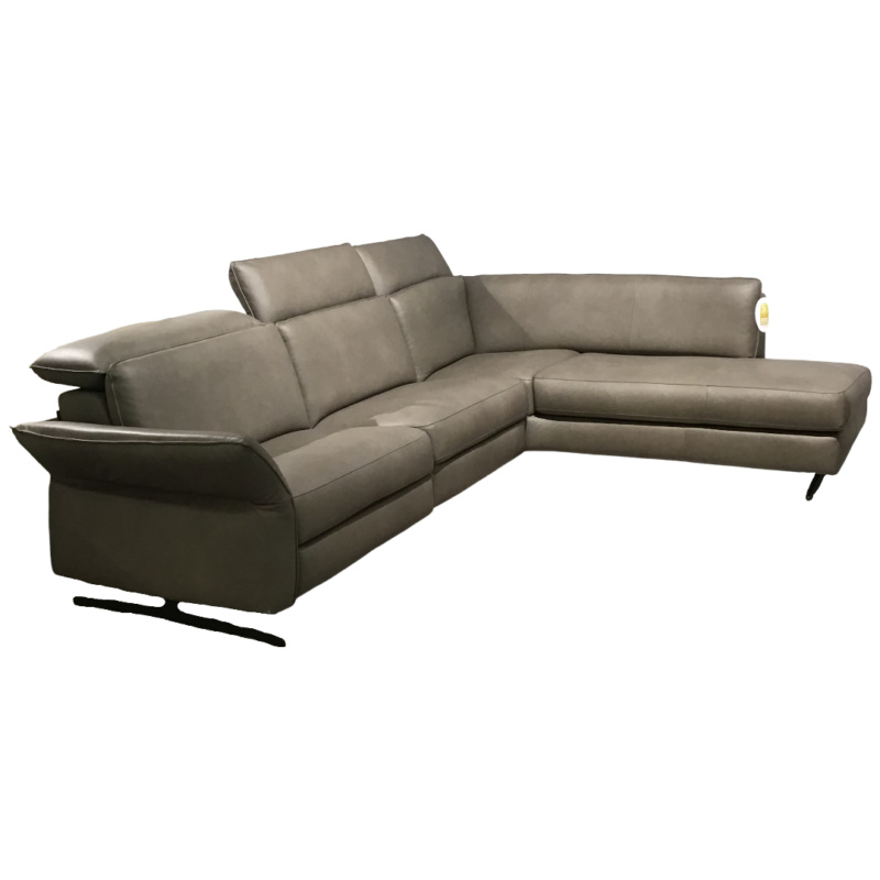 Rom - Ecksofa Adora Leder Kenia Smoke Polsterung Dynaspring Metallfuß Black mit Verstellfunktionen - 1
