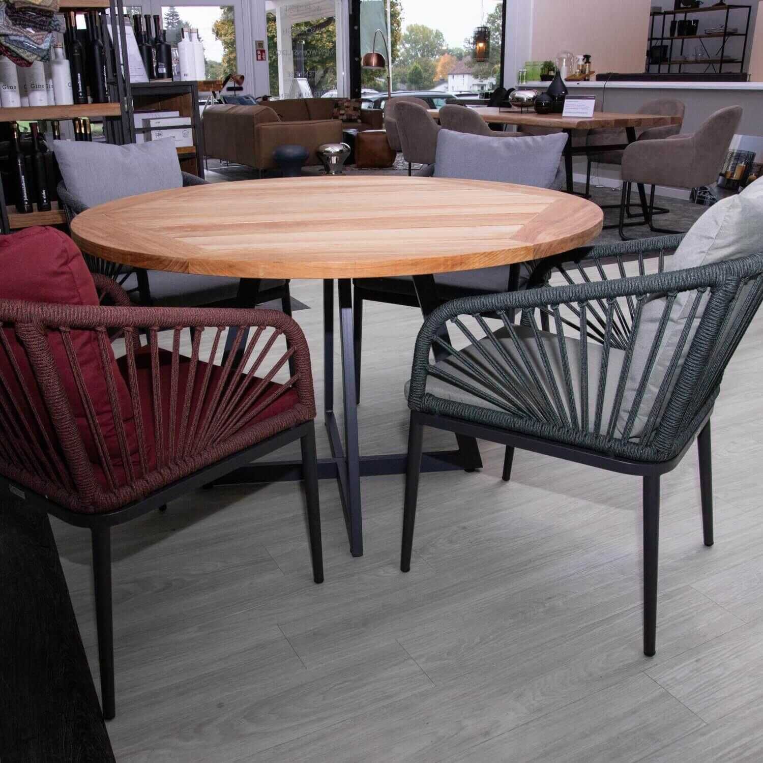 Tischgruppe Milan Gartentisch Tischplatte Teak Massiv mit 4 Stühlen