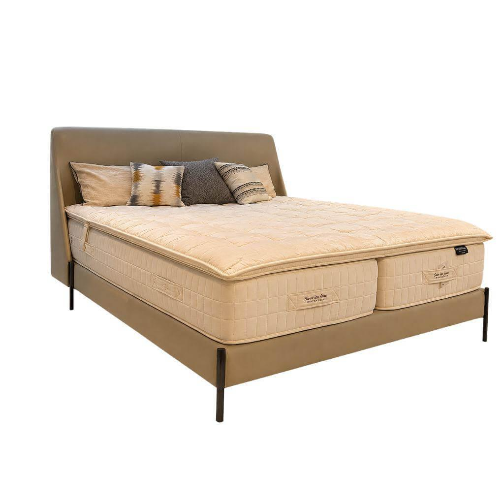 Treca Interiors - Polsterboxspringbett Margot Leder Naturale Kit Beige Grau Füße Schwarz Inkl. Matratzen Und Topper - 1