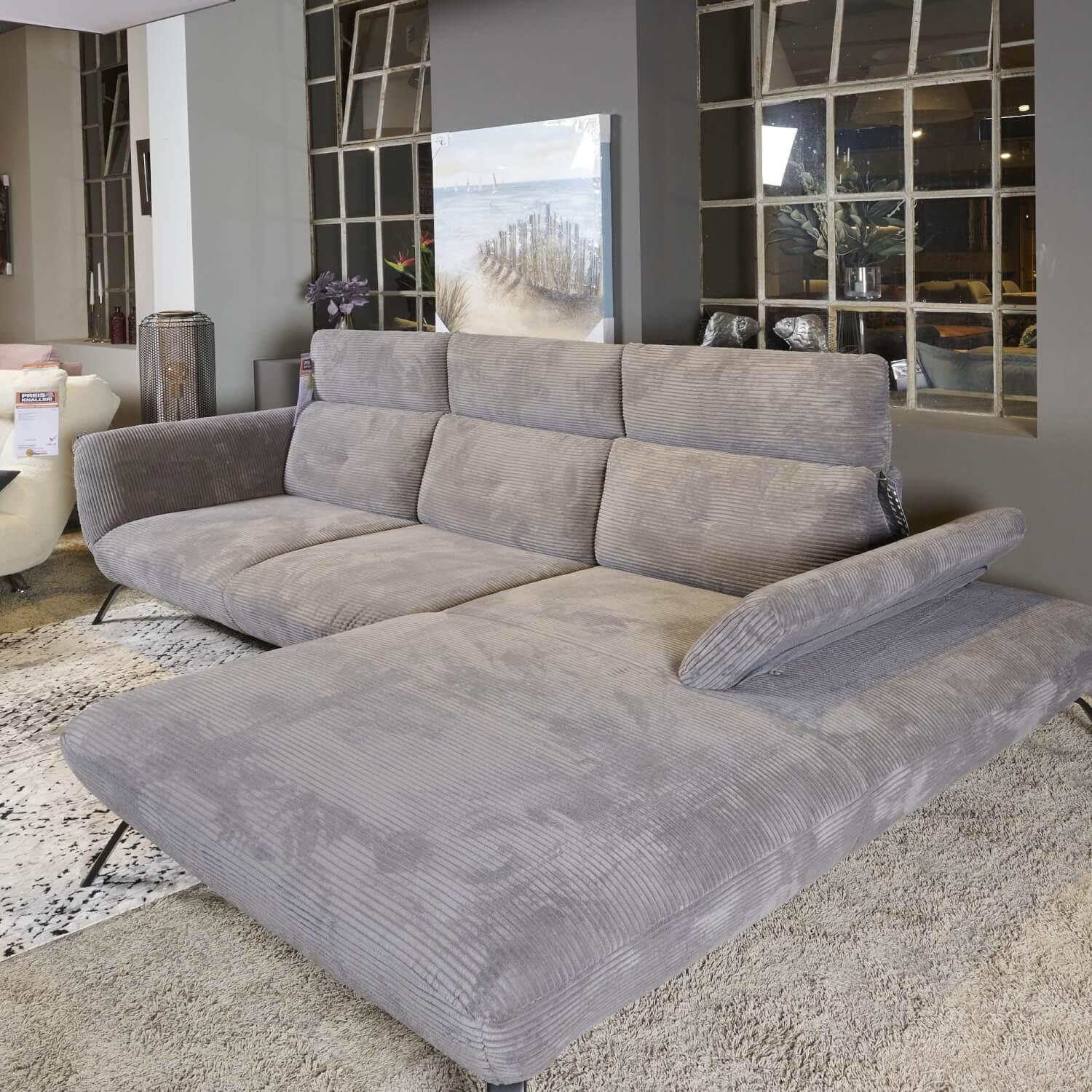 Steinpol - Eckgarnitur Seattle Cord Bezug Stoff Lincoln Grau 90 Metallfuß Schwarz Matt - 5