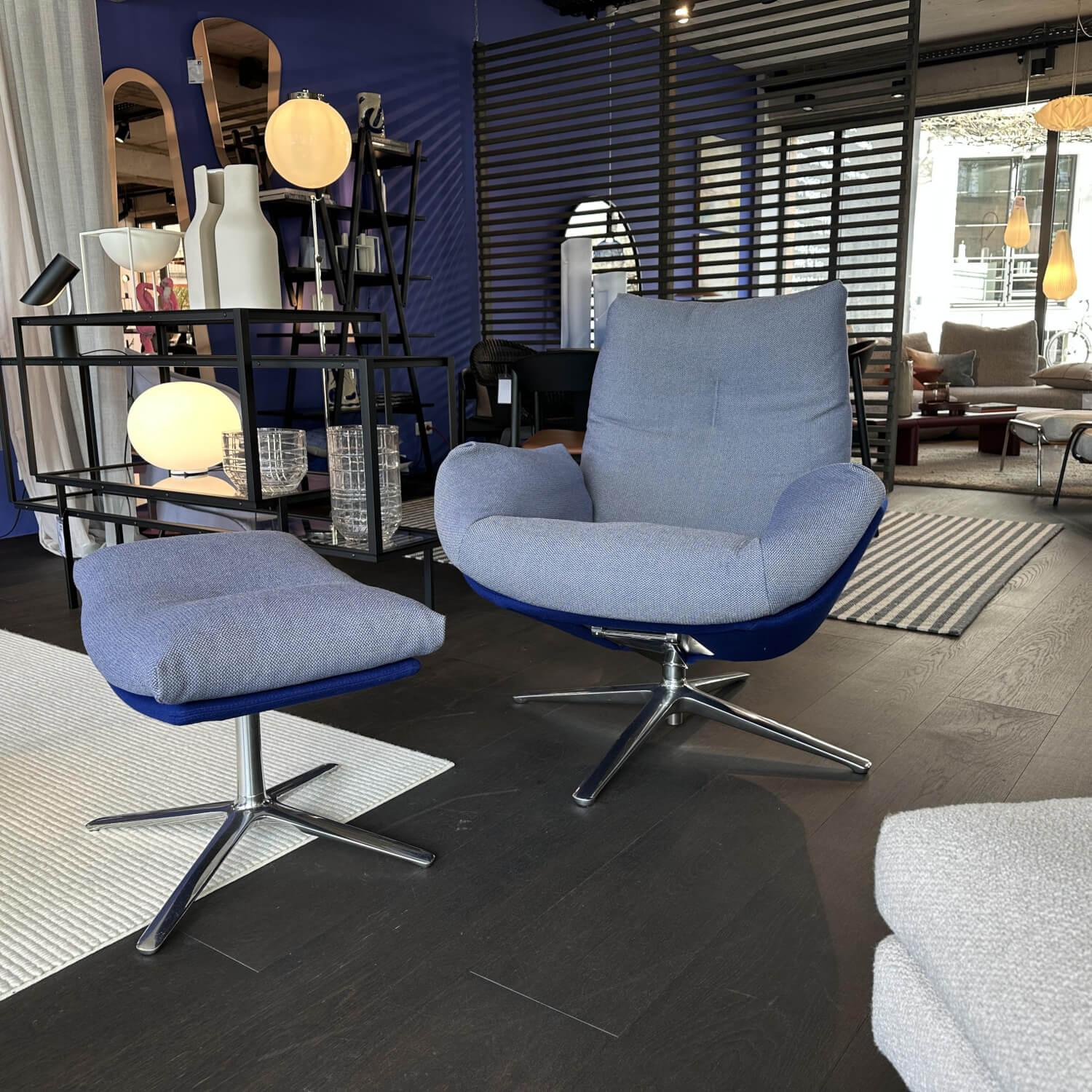 COR - Sessel Cordia Lounge Stoff 10081 Sea Blau Schale Stoff Divina 791 Blau 4-Fuß Gestell Aluminium Poliert Inkl. Hocker - 5