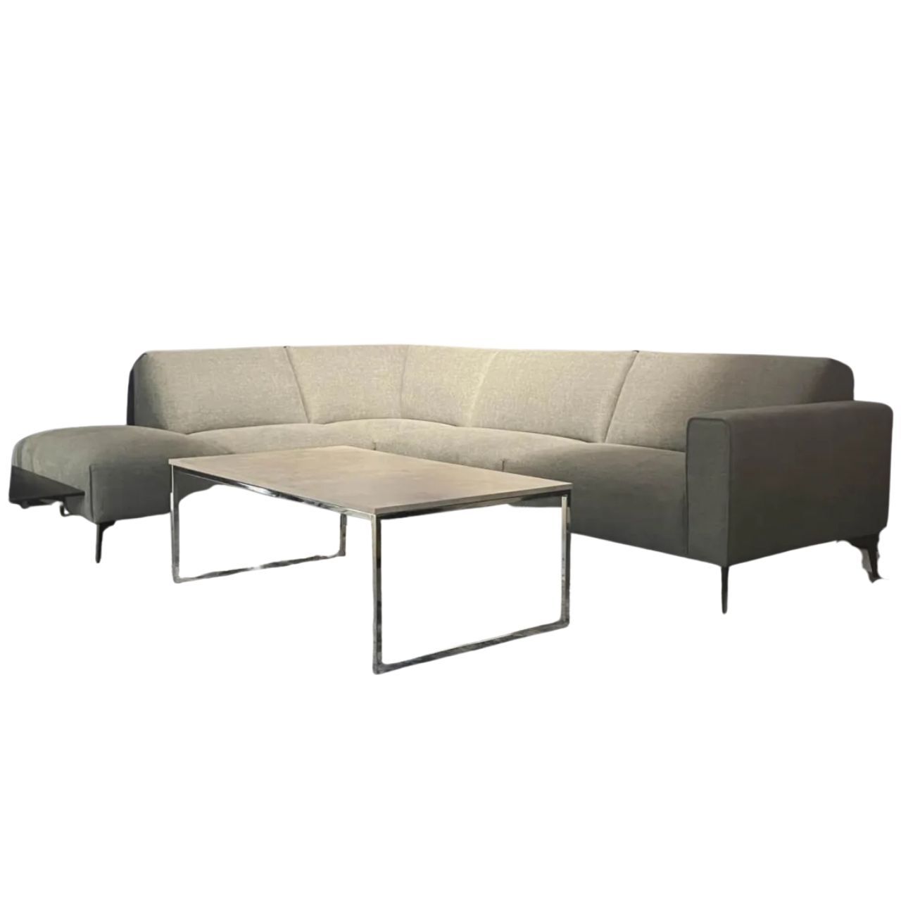 DFM - Ecksofa Diego Stoff Remi 158 Niagara Grau Inklusive Holzablage - 1