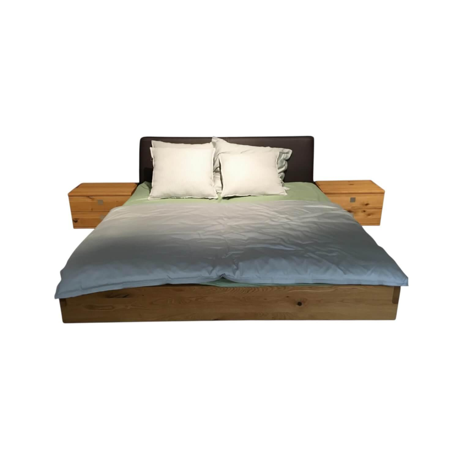 Team 7 - Doppelbett Nox Kopfteil Leder L1 74024 Dunkelbraun Gestell Eiche Wild Natur Geölt Mit 2 Nachttischen - 1