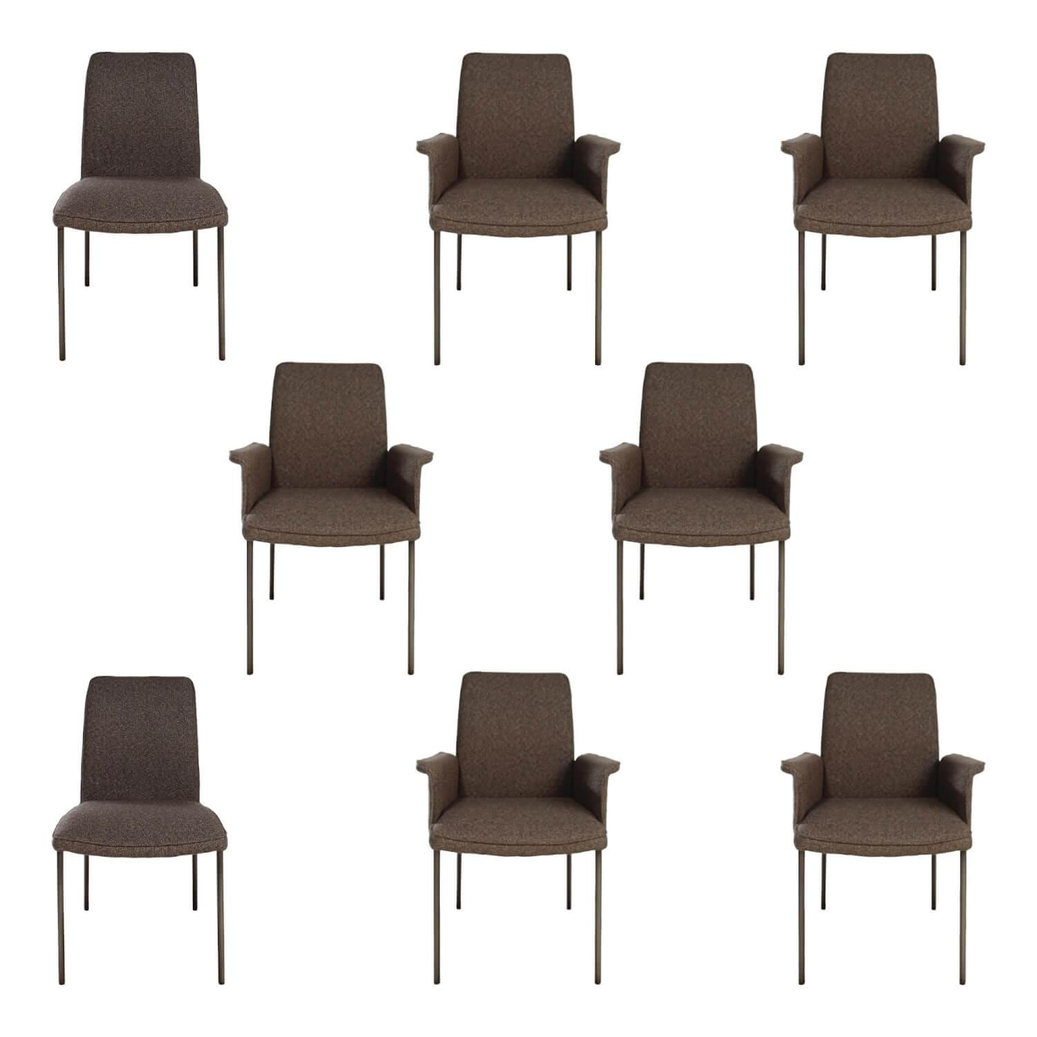 Christine Kröncke - 8er Set Stuhl Jaro Stoff Matteo 021 Roccia Braun Gestell Vierfuß Edelstahl Rauch Braun Matt - 1