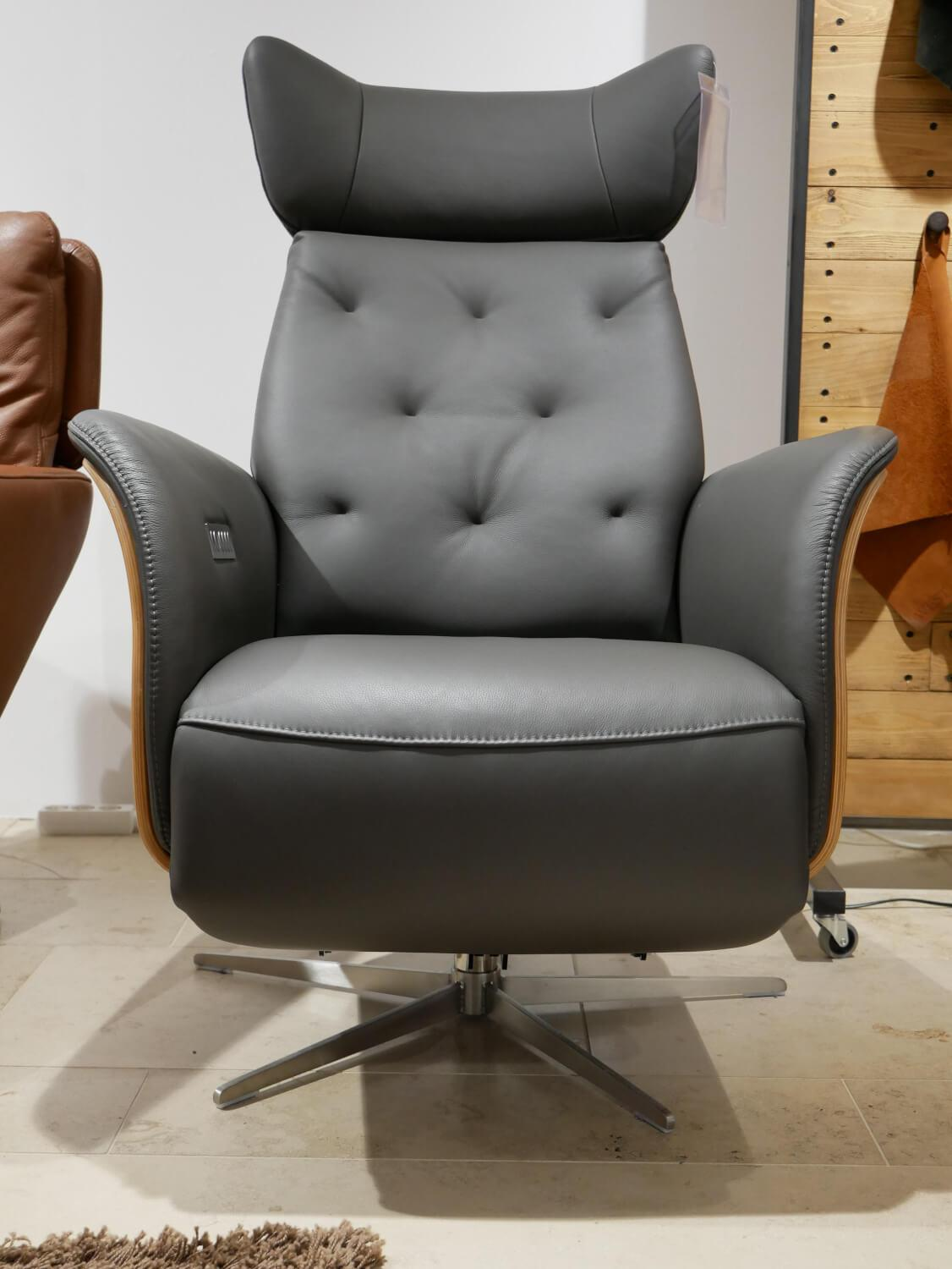 Natura - Drehsessel Aberdeen Leder WM Anthrazit Fuß Edelstahl mit Herzwaage - 2
