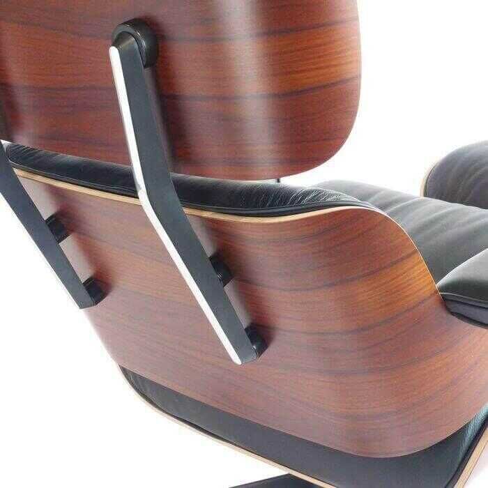 Sessel Lounge Chair  Leder Premium Schwarz Nero Palisander mit Ottomane neue Maße