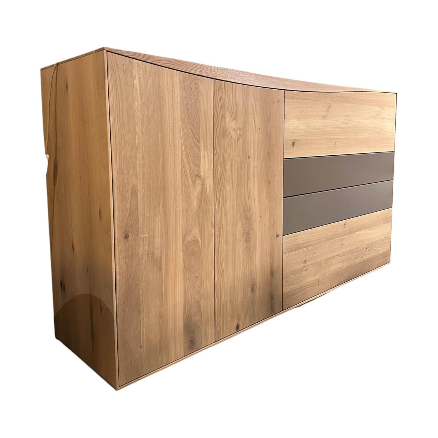 Anrei - Highboard Puro Wave W40 Massivholz Eiche Absetzung MDF Steingrau Lackiert - 1