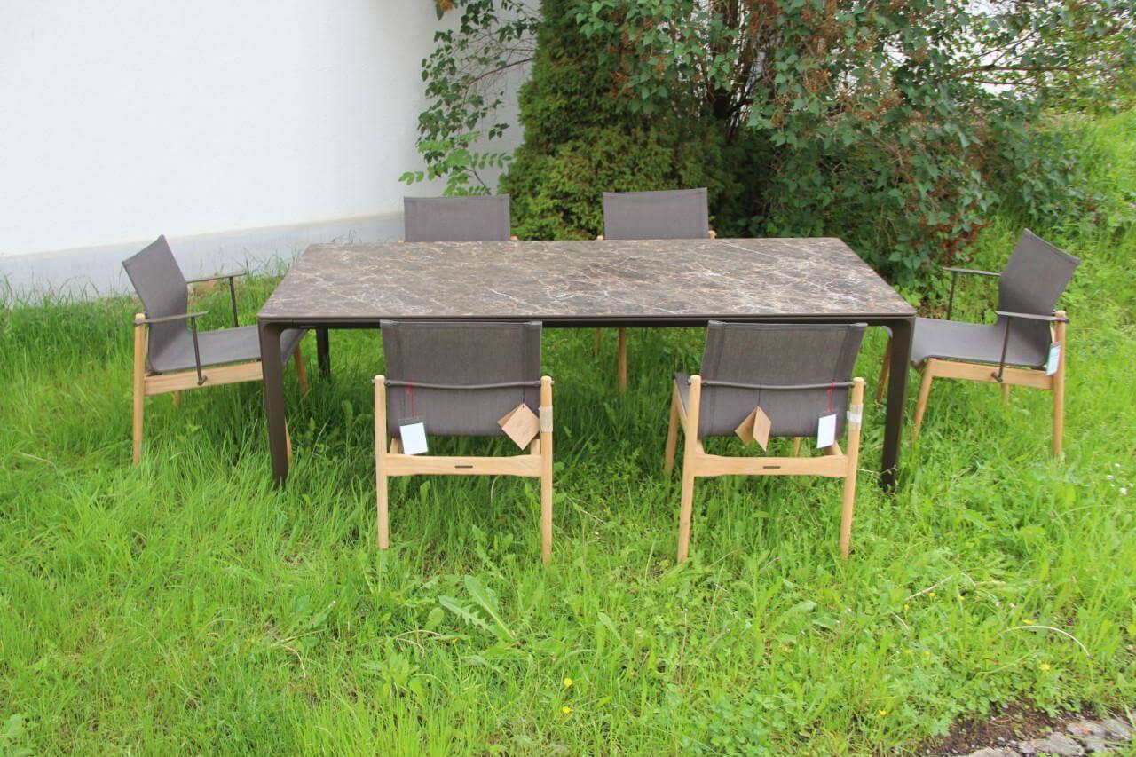 Gloster - 6er Set Outdoor Stuhl Sway Bespannung Java Sepia Natural Grau Rahmen Teakholz Mit Pulverbeschichtetem Aluminium Und Edelstahl Ohne Tisch - 8