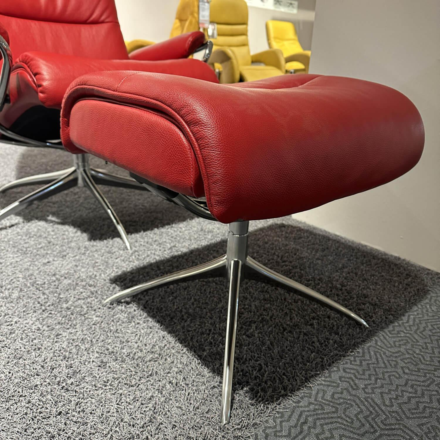 Stressless - Sessel Mit Hocker Tokyo R In Leder Cori 091 Brick Red Rot 09160 Untergestell Starbase Chrom - 9