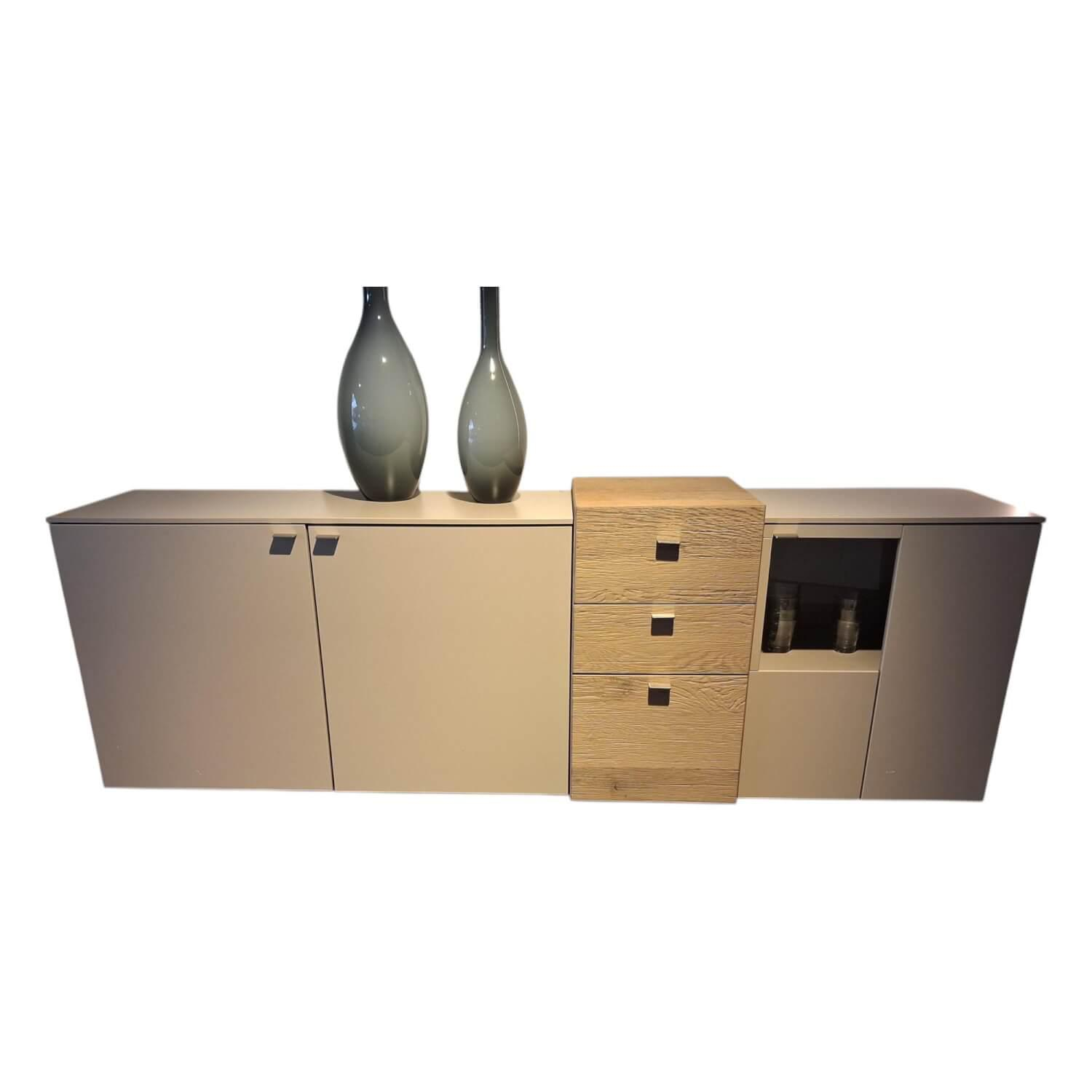 Venjakob - Sideboard Cosmo Lack Sand Matt Weiß Beige Und Eiche Rustico Stone Inklusive LED Beleuchtung - 1