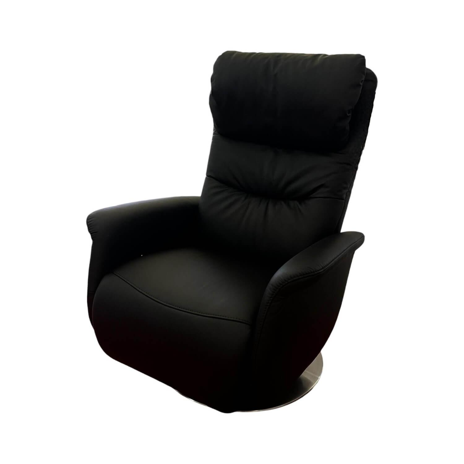 himolla - TV Sessel Hanny Leder 71 Torro Noir Schwarz Teller Edelstahloptik Mit Gewichtsverlagerung - 1