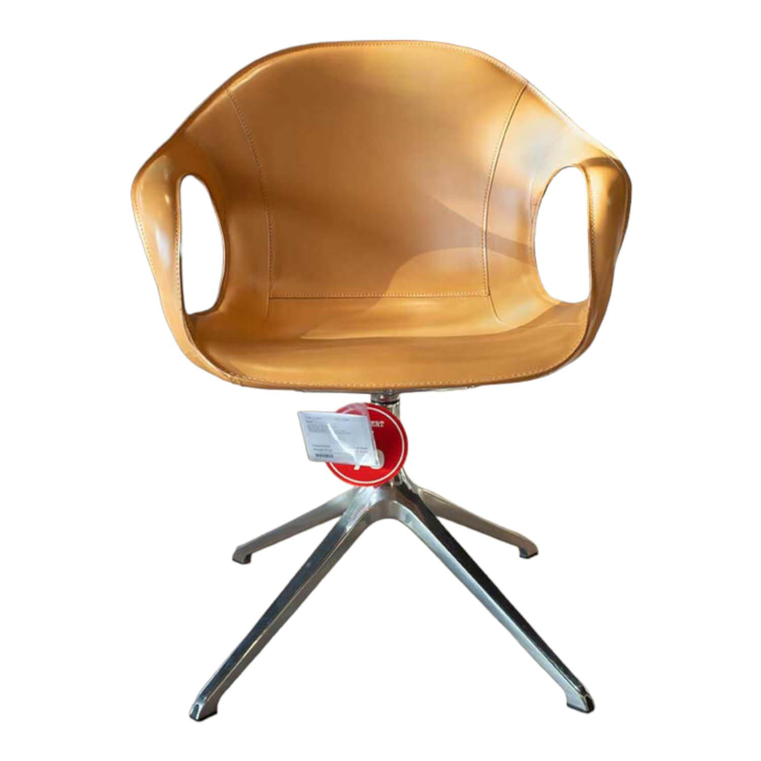 Kristalia - Stuhl Elephant Bezug Kernleder Natur Kreuzfuß Aluminium Glänzend Poliert - 1