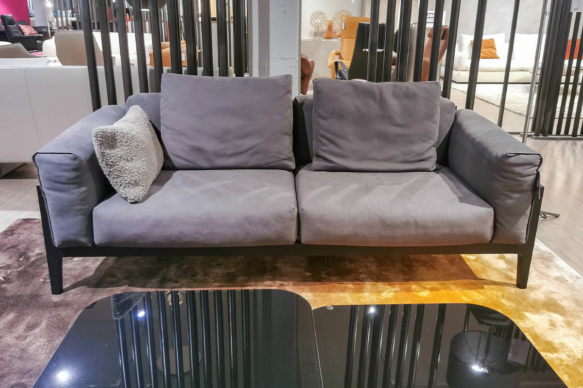 COR - Sofa Elm Leder 681 Graphitgrau Gestell Eiche Massiv Dunkel Lackiert - 8