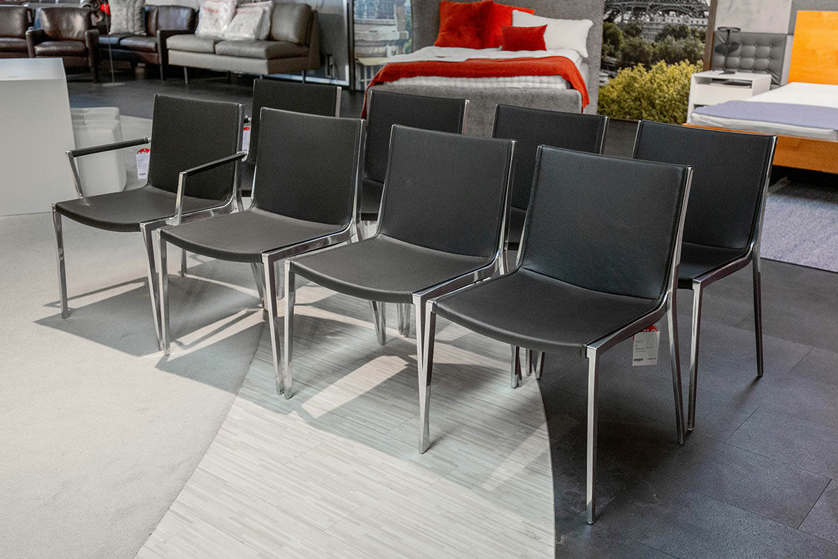 KFF - 8er-Set Stuhl Unique Leder Napoli Schwarz Gestell Aluminium - 7