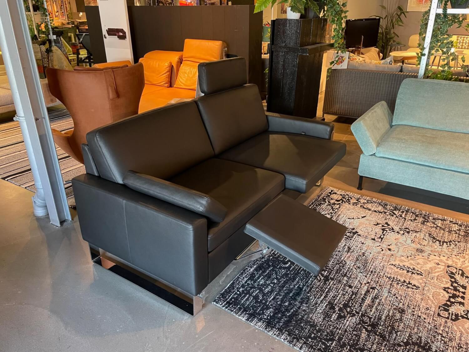 Brühl - Sofa Alba 55 70 Leder Unit 5423 10 Schwarz Metallkufe Verchromt Glänzend Inkl Sitztiefenverstellung - 4