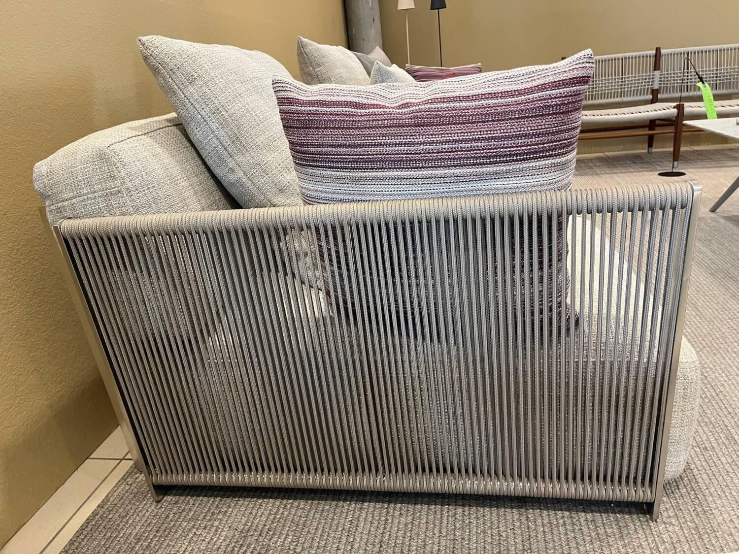 Flexform - Outdoor Sofa Vulcano Stoff Cora N A117 C Grau Geflecht Kordel Sand 8001 Grau Metallgestell Elektropoliert Mit Kissen - 4