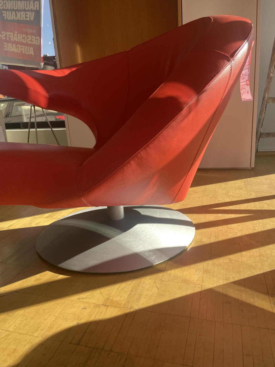 Leolux - Drehsessel Parabolica 320 100 Leder Senso 6870 Grenadine Orange Rot Tellerfuß Aluminium Gebürstet - 4