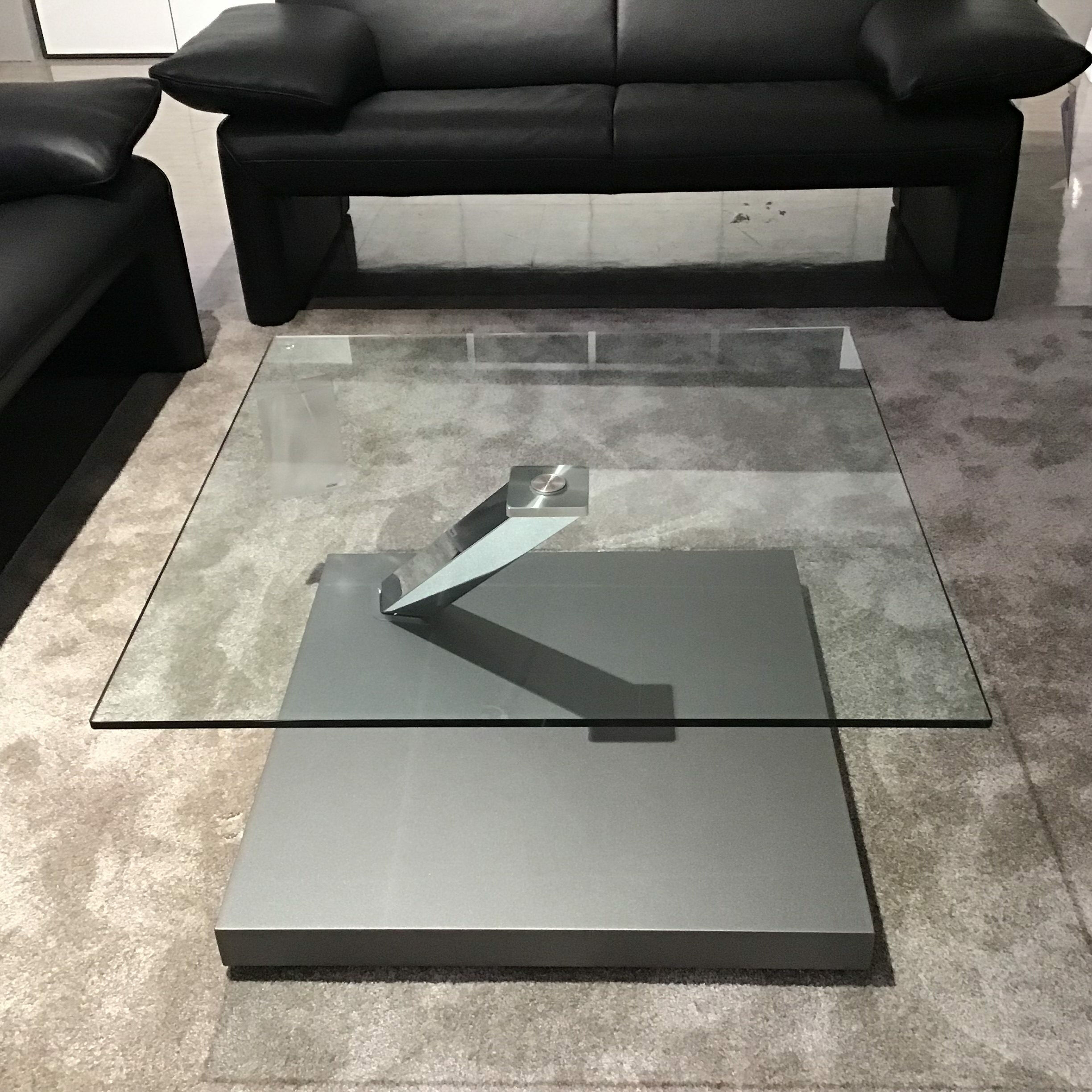 Ronald Schmitt Design - Couchtisch Ixor Platte Floatglas Klar Gestell MDF 9007 Grau Aluminium Hochglanz Verchromt Höhenverstellbar - 3