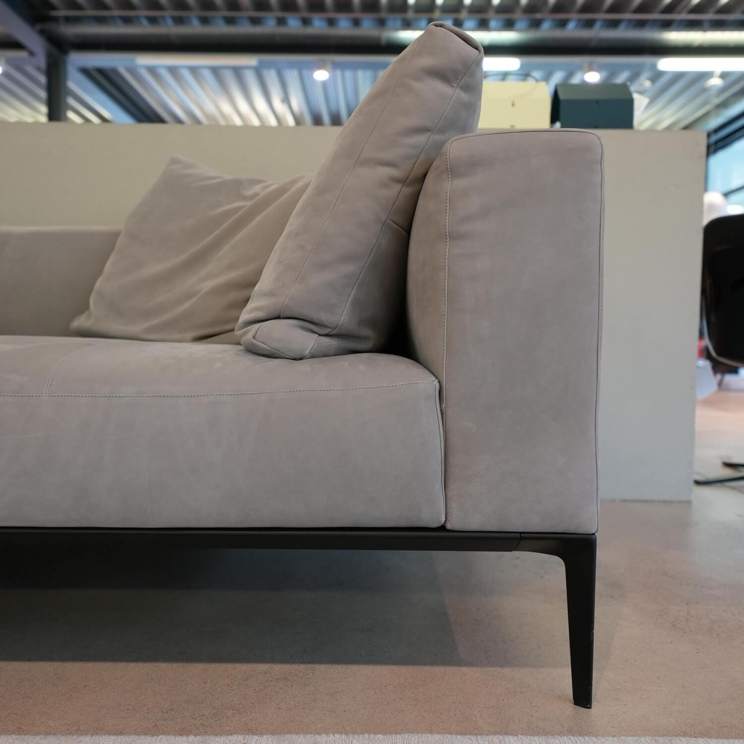 Walter Knoll - Recamiere Jaan Living 783 25 Cover Leather Velvet Chia Gray With Storage Board Saddle Black Black And Cushions - 4