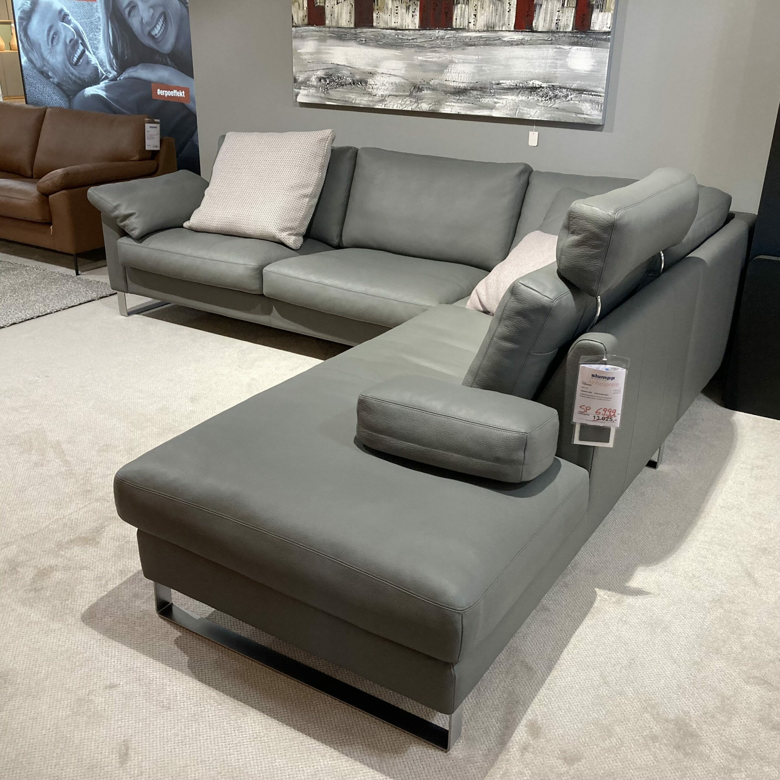 Erpo - Ecksofa Classics 500 Leder 43 Grau 570 mit Kopfstütze - 5