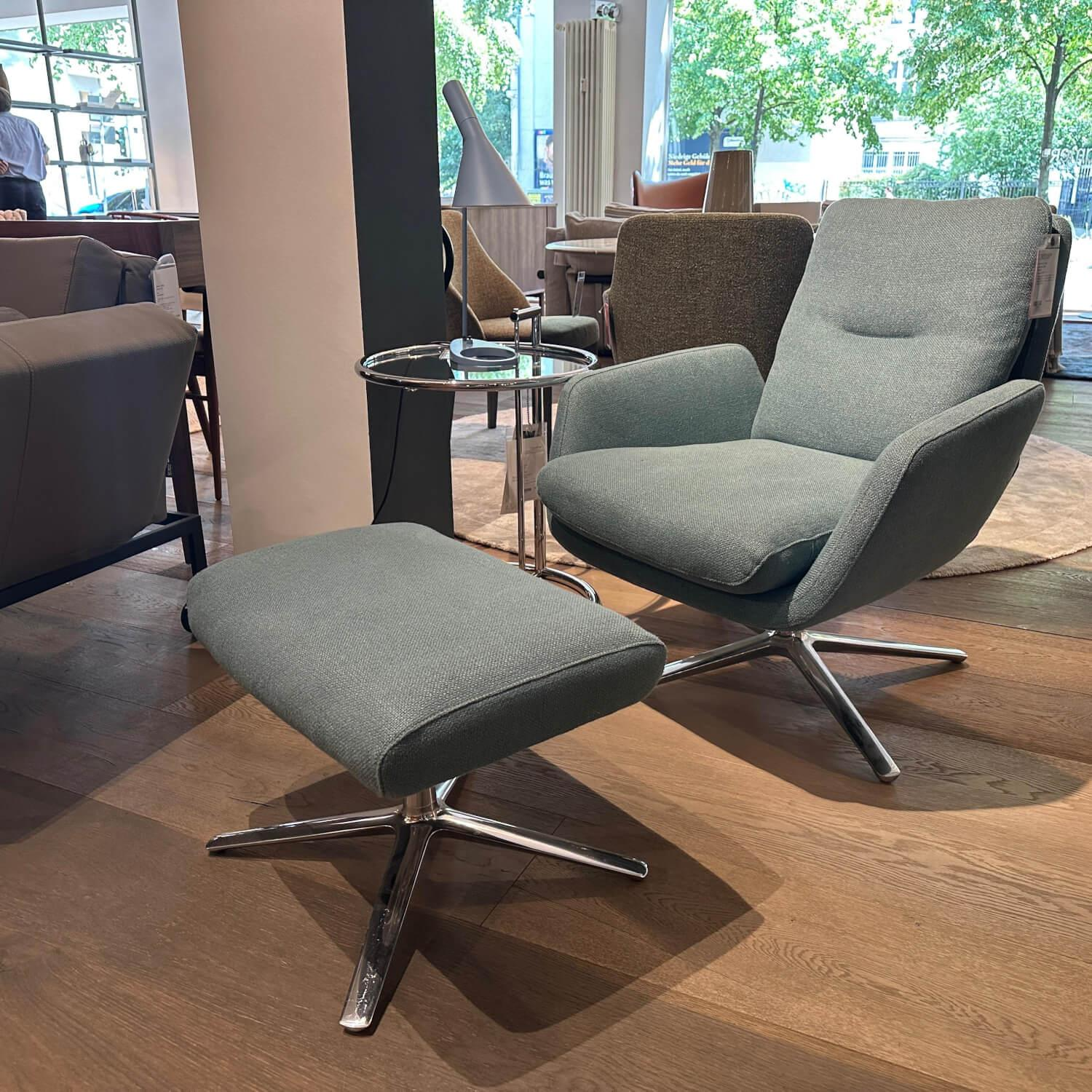 COR - Drehsessel Cordia 15122 Stoff 8310 Aquablau Gestell Aluminium Poliert Inklusive Hocker - 2