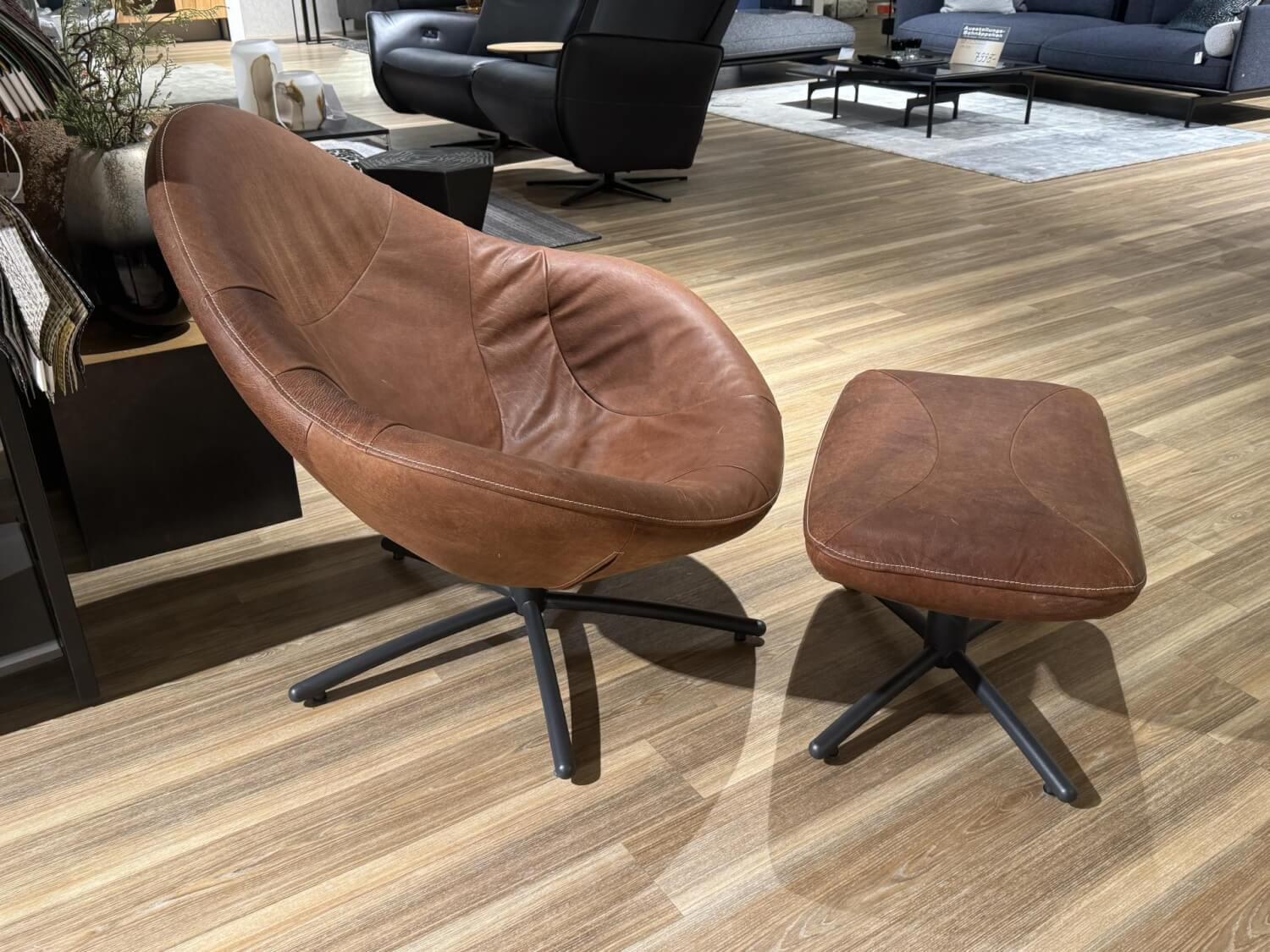 Label Vandenberg - Sessel Hidde Leder Yak Brown Braun Drehgestell Metall Black Grey Anthrazit Inklusive Hocker - 2