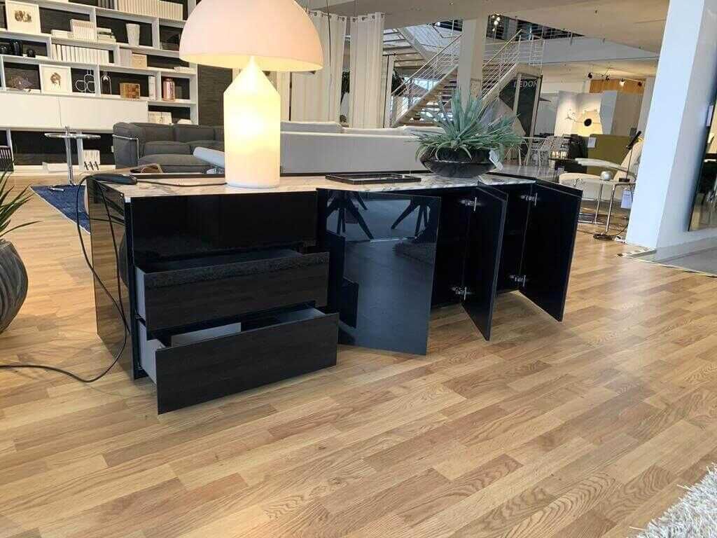 Interlübke - GLAS Raumteiler Sideboard Jorell Abdeckplatte Marmor Außenfarbe Klarglas Schwarz Lackiert - 4