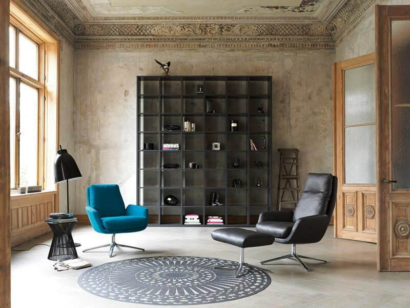 COR - Drehsessel Cordia Rücken Hoch Leder Semi 286 Schwarz Gestell Aluminium Poliert Mit Kippmechanik Und Hocker - 5