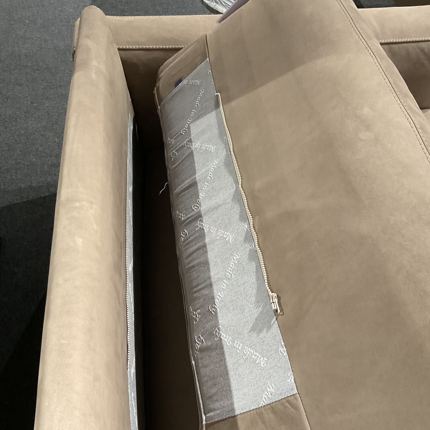 Cierre - Sofa Aida Leder 5 Natural Velour 97 Seppia Beige Metallfüße Schwarz Verchromt - 4